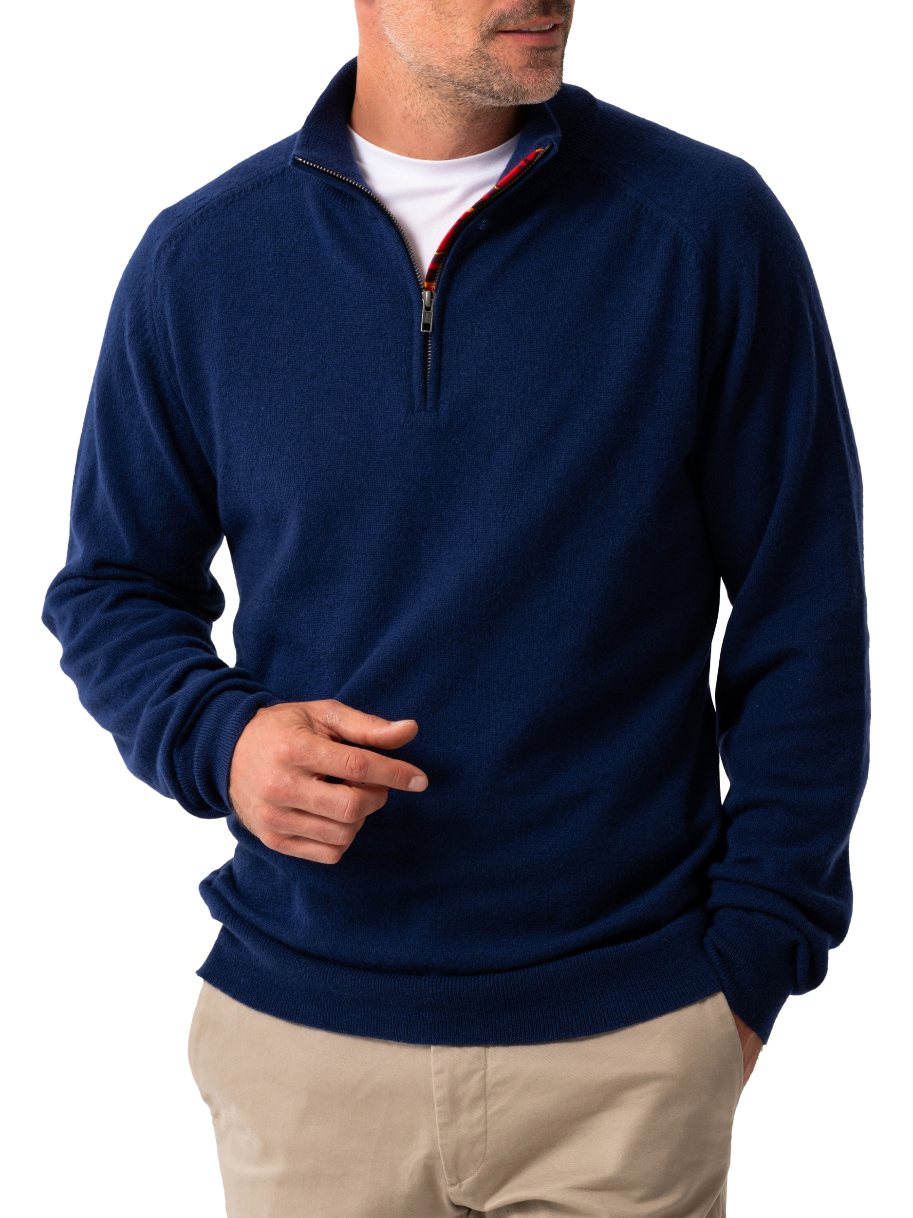Product image 1 of 7, which shows KOY Wool & Cashmere Blend Quarter Zip Jumper, Blue Navy, S