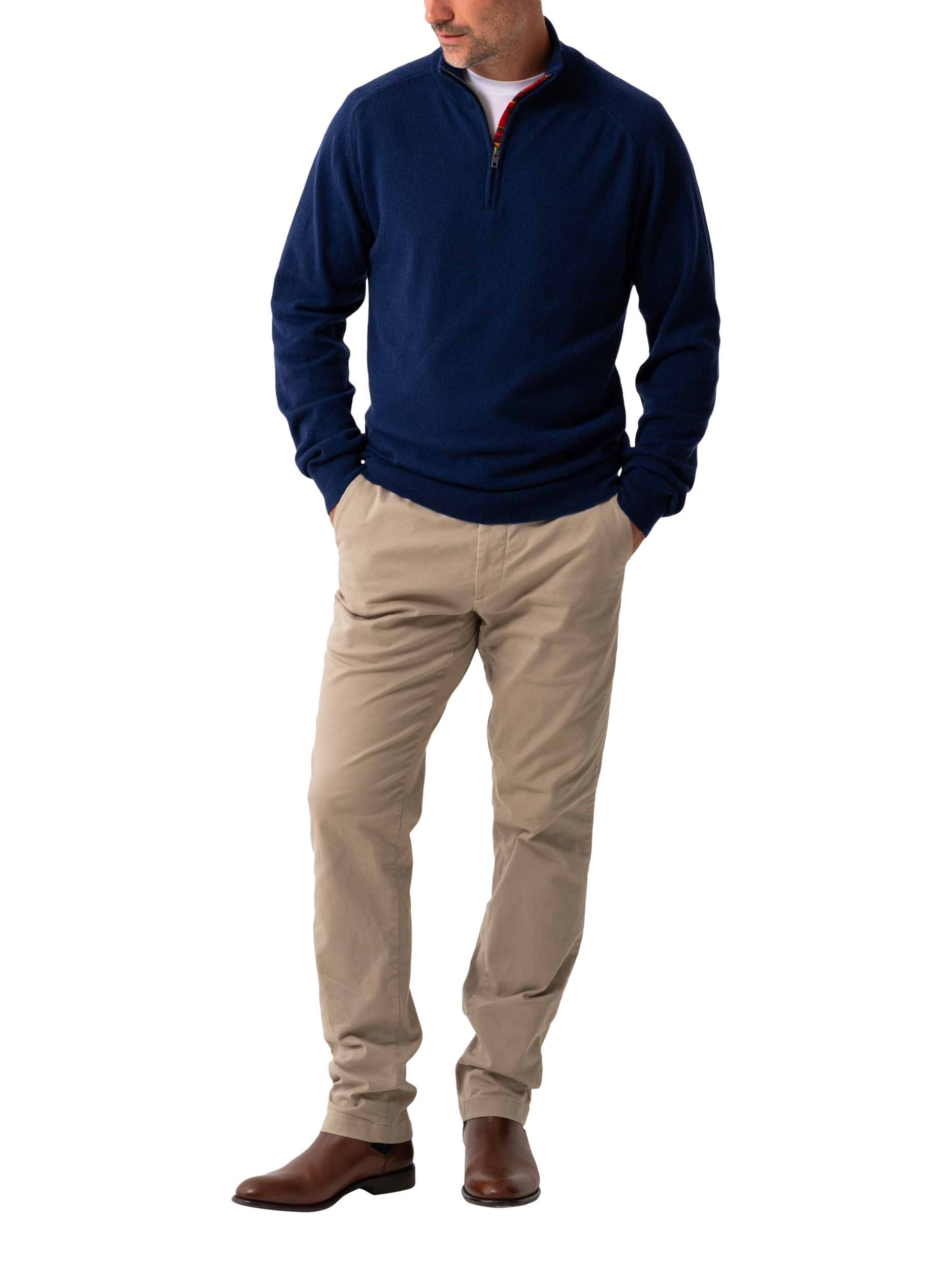 Product image 3 of 7, which shows KOY Wool & Cashmere Blend Quarter Zip Jumper, Blue Navy, S
