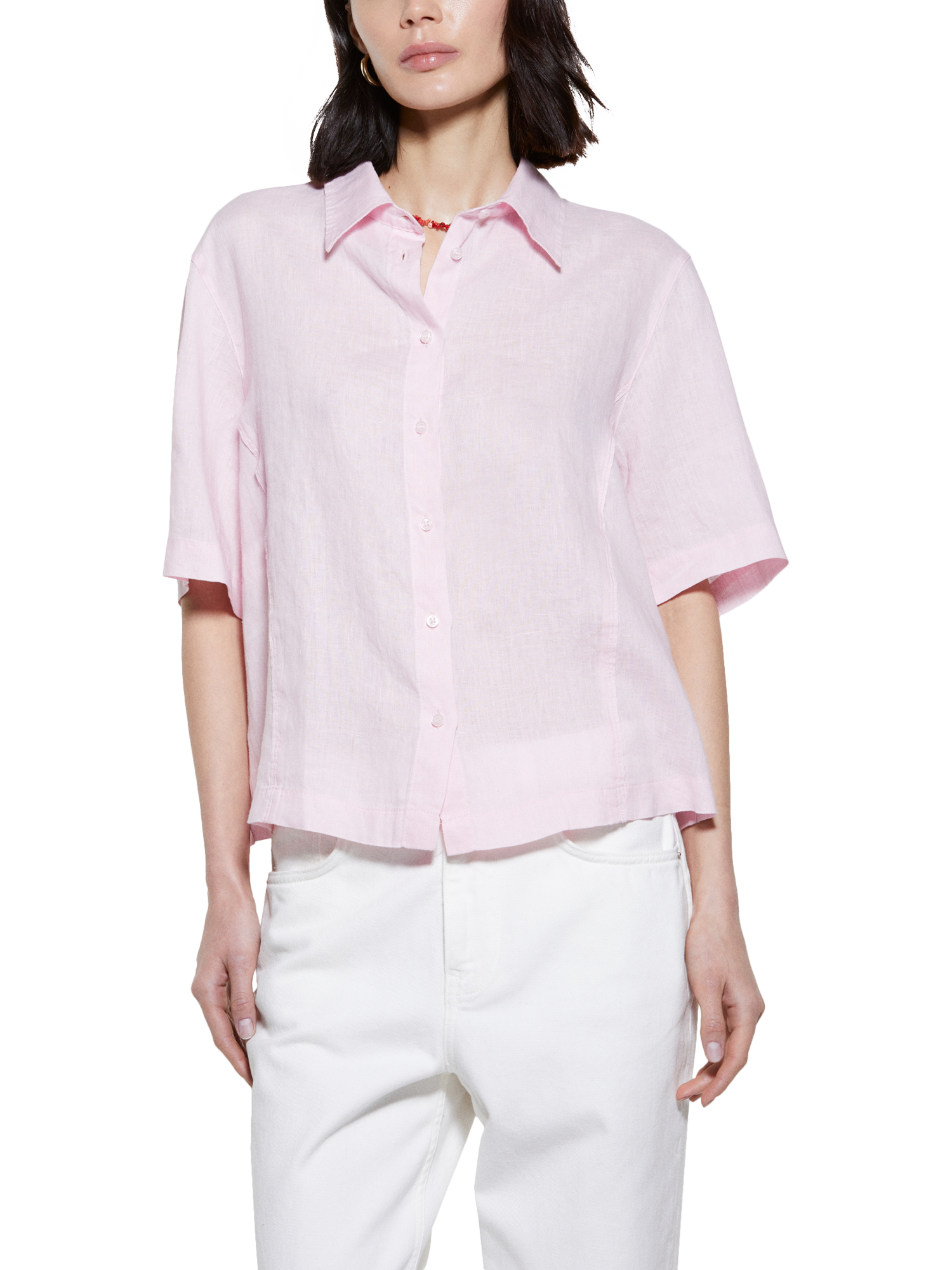 Product image 1 of 5, which shows SISLEY Garment Washed Pure Linen Shirt, Pink, XS