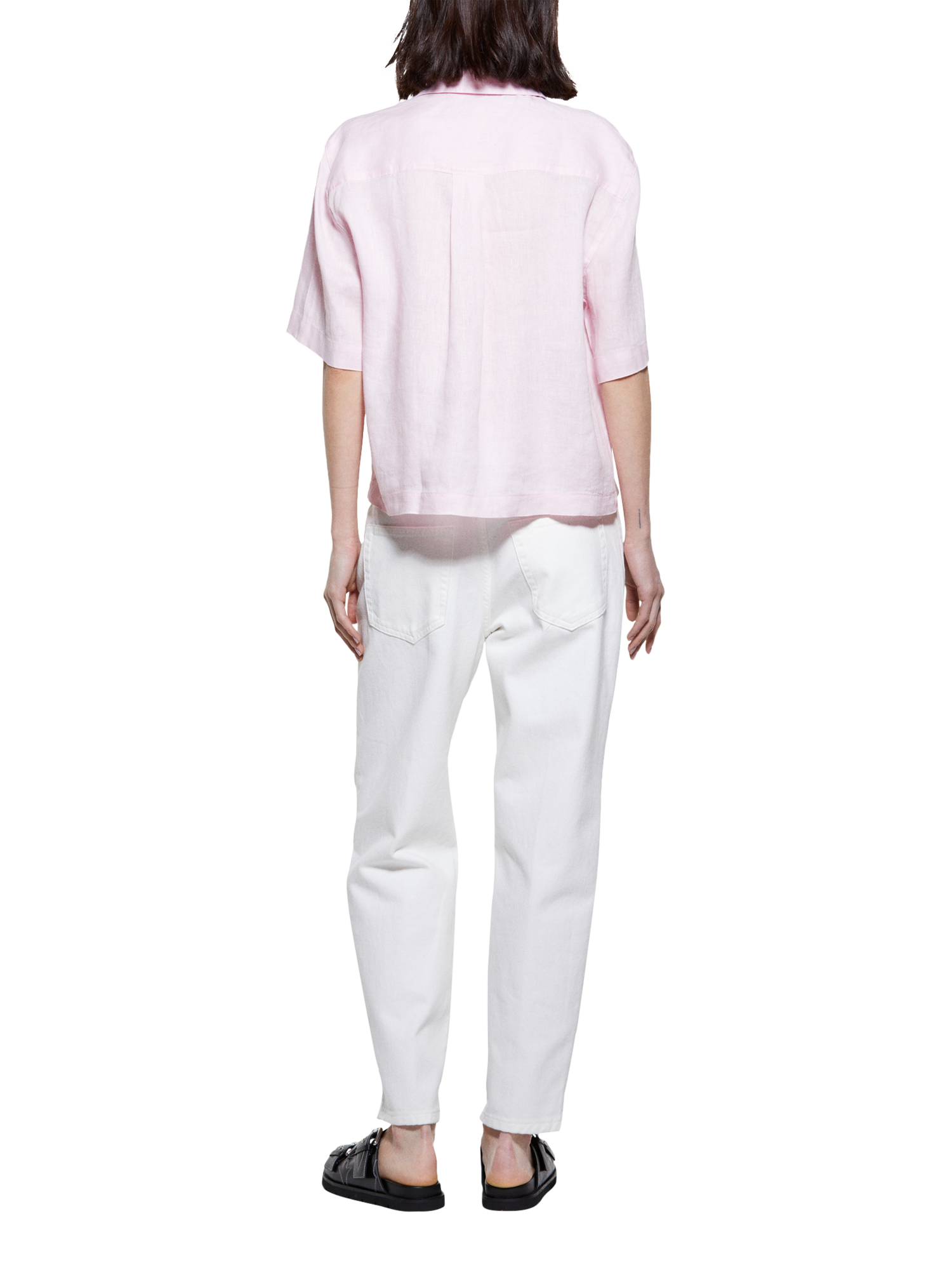 Product image 2 of 5, which shows SISLEY Garment Washed Pure Linen Shirt, Pink, XS