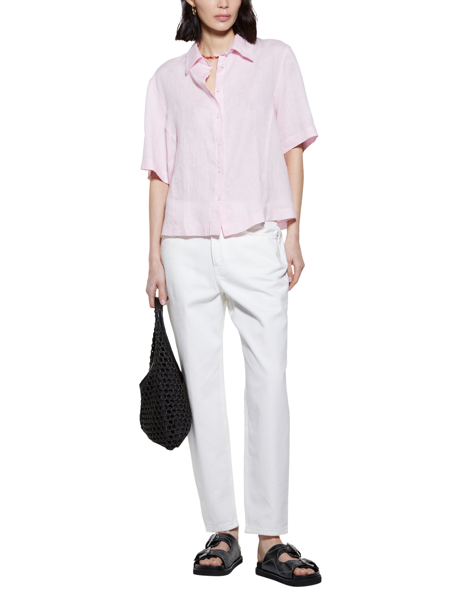 Product image 3 of 5, which shows SISLEY Garment Washed Pure Linen Shirt, Pink, XS