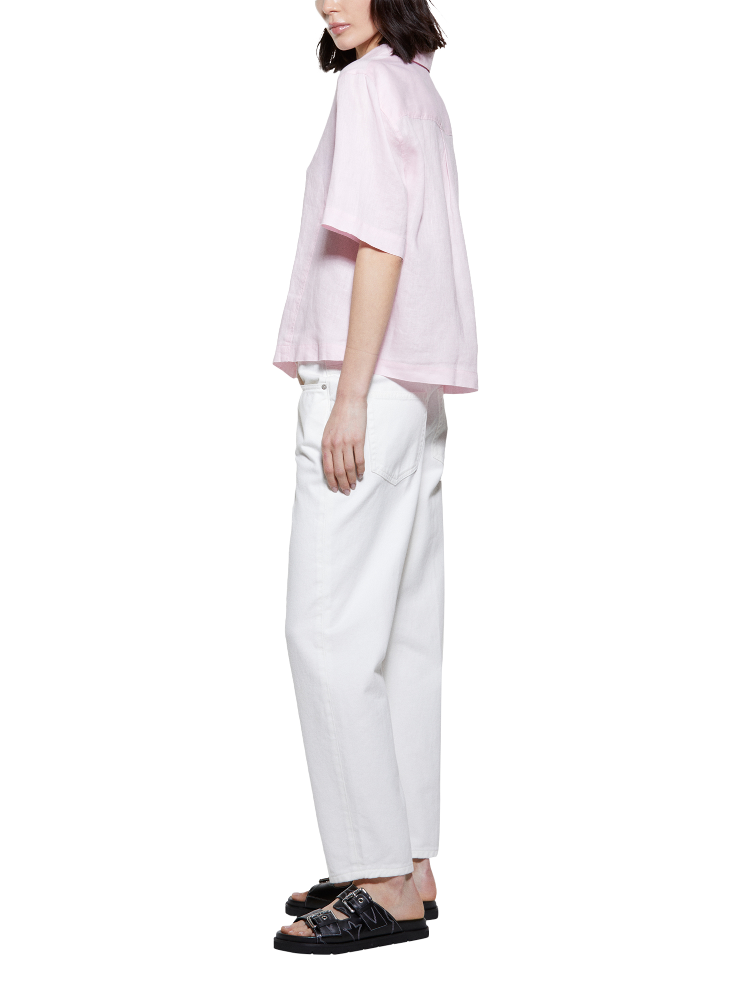 Product image 4 of 5, which shows SISLEY Garment Washed Pure Linen Shirt, Pink, XS