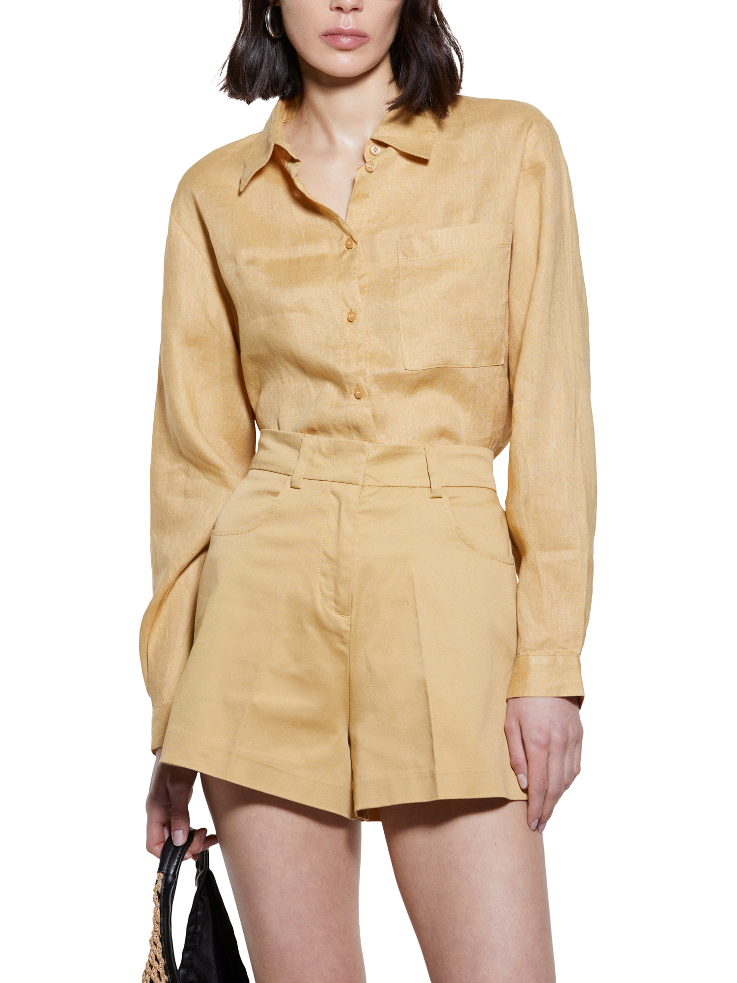 Product image 1 of 5, which shows SISLEY Garment Washed Pure Linen Shirt, Mid Yellow, XS