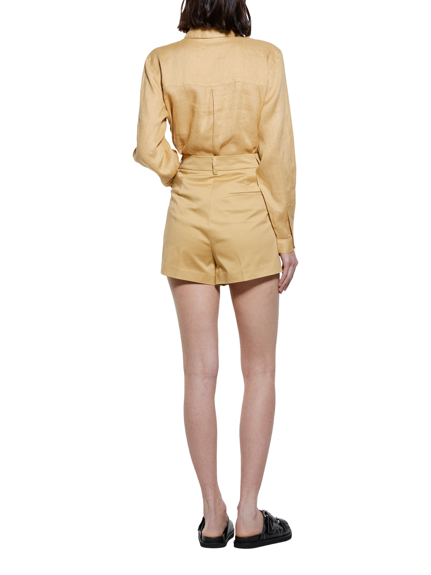 Product image 2 of 5, which shows SISLEY Garment Washed Pure Linen Shirt, Mid Yellow, XS