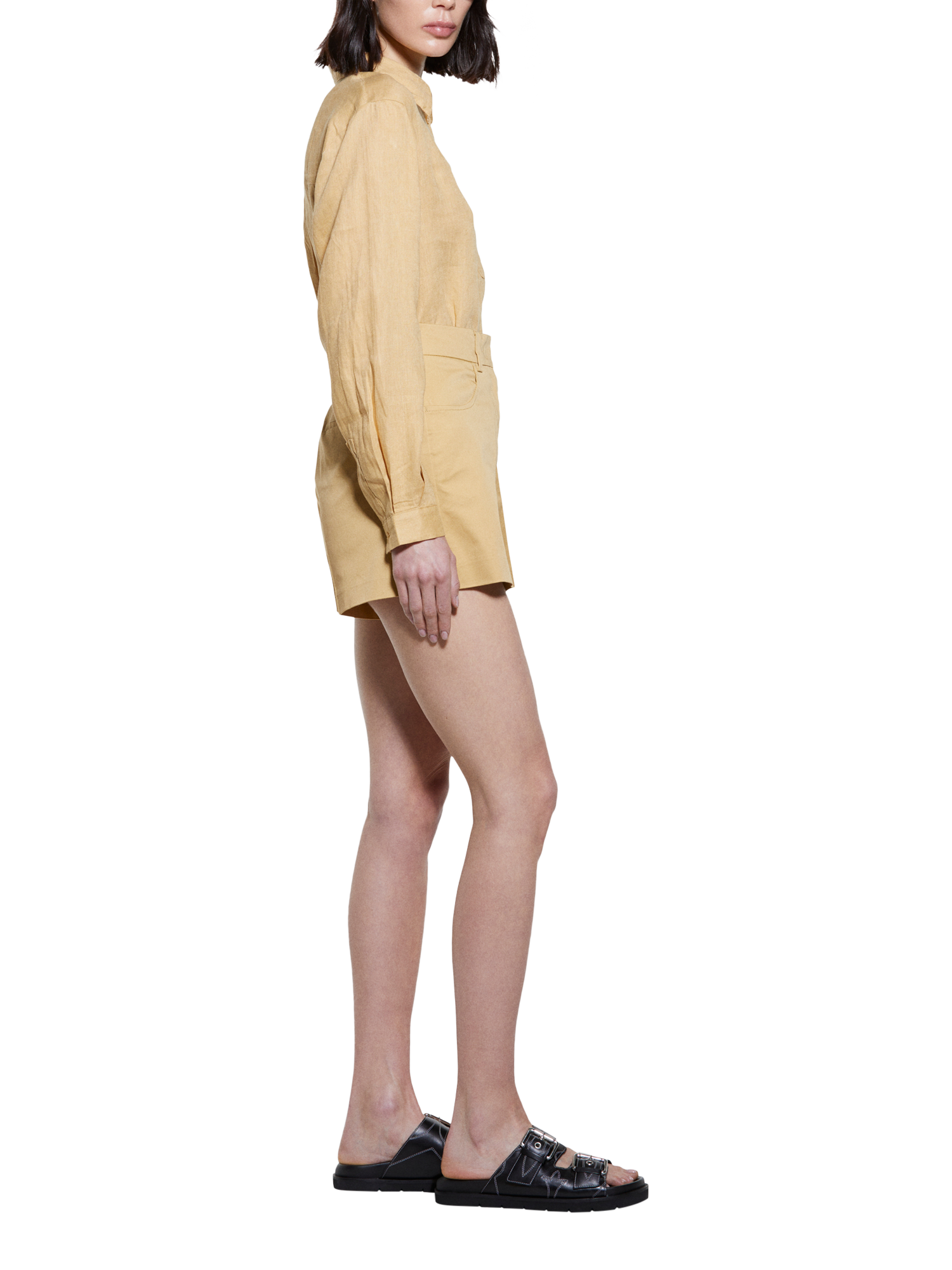 Product image 4 of 5, which shows SISLEY Garment Washed Pure Linen Shirt, Mid Yellow, XS