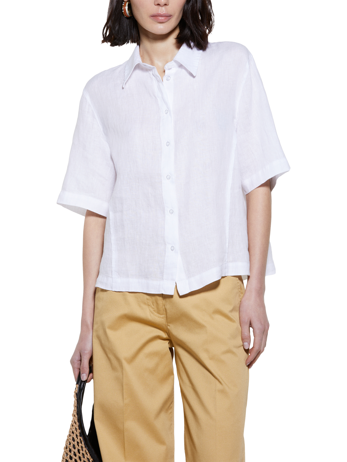 Product image 1 of 5, which shows SISLEY Short Sleeve Pure Linen Shirt, White, XS