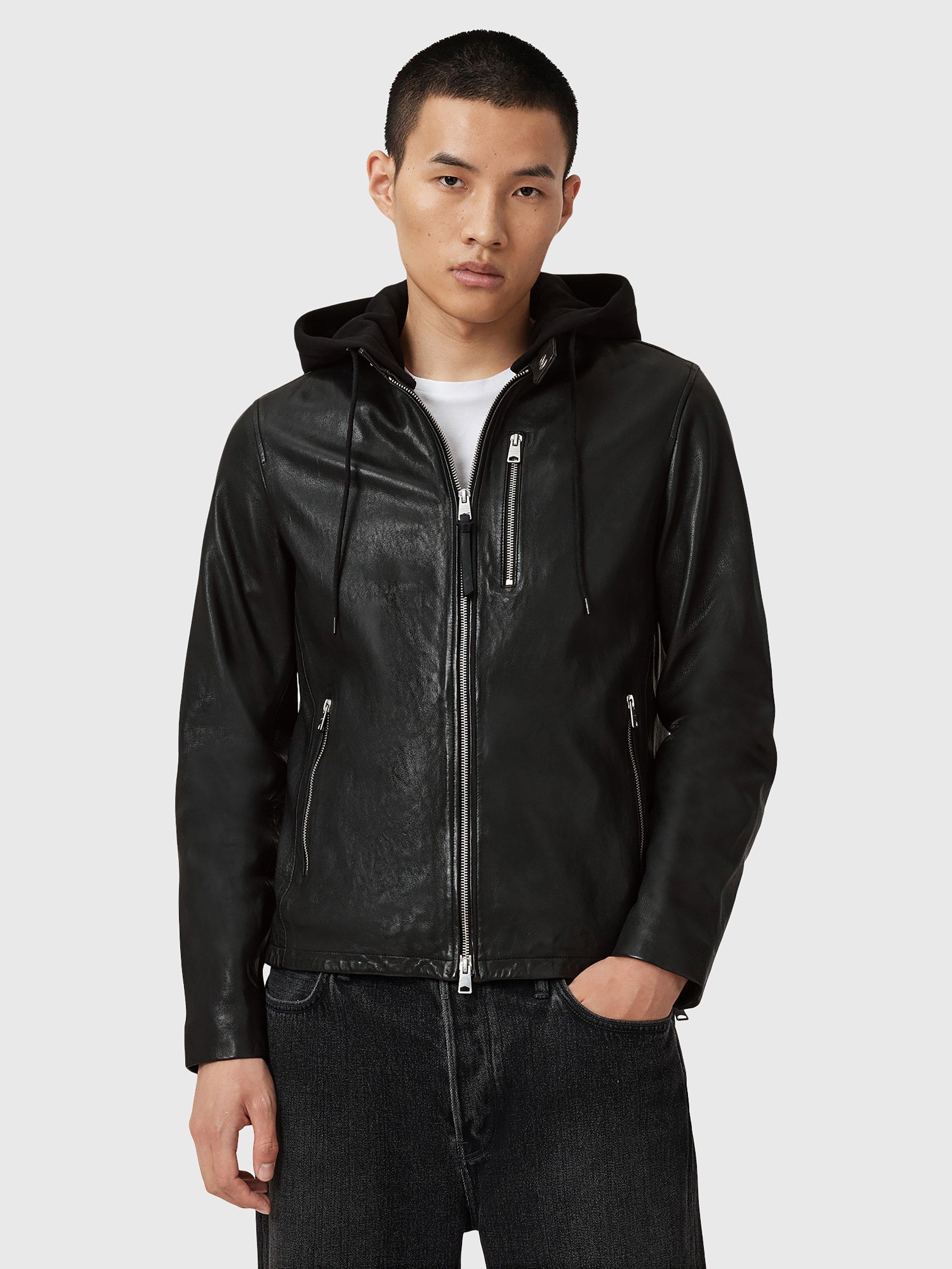 Product image 1 of 1, which shows AllSaints Ashton Zip-Through Leather Jacket, Black, L