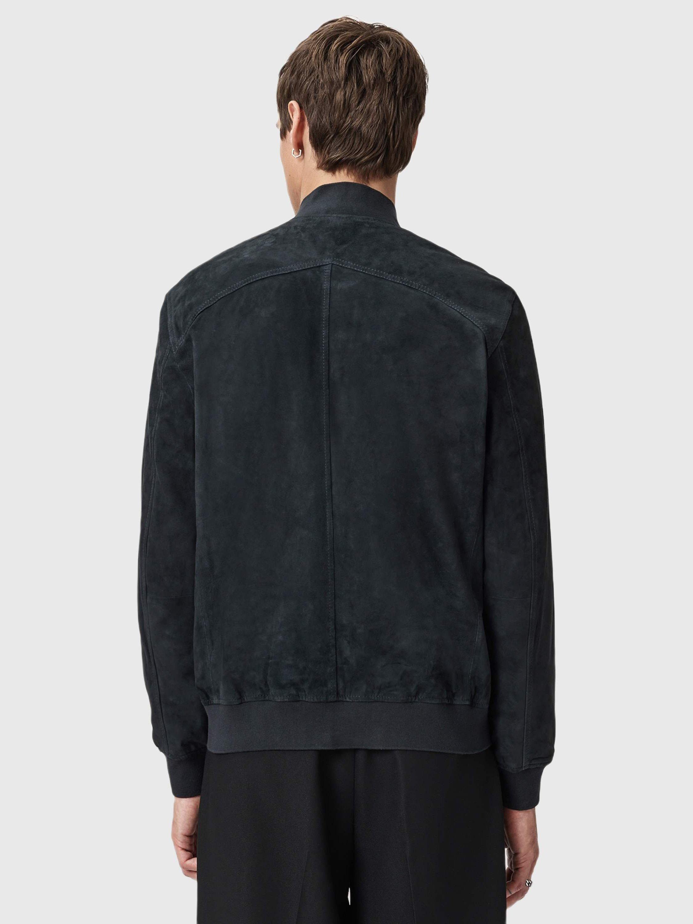 Product image 2 of 7, which shows AllSaints Stafford Realxed Fit Suede Bomber Jacket, Phantom Blue, L