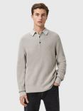 AllSaints Aspen Cotton Wool Blend Knit Polo Shirt, Moon Grey