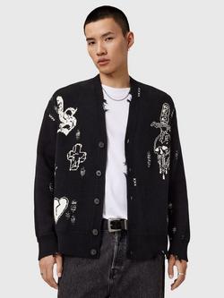 AllSaints Caledon Cardigan, Black/Chalk White, Black/Chalk White