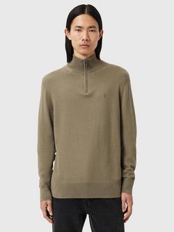 AllSaints Kilburn Wool Blend Zip Funnel Neck Jumper, Green Mid, Green Mid
