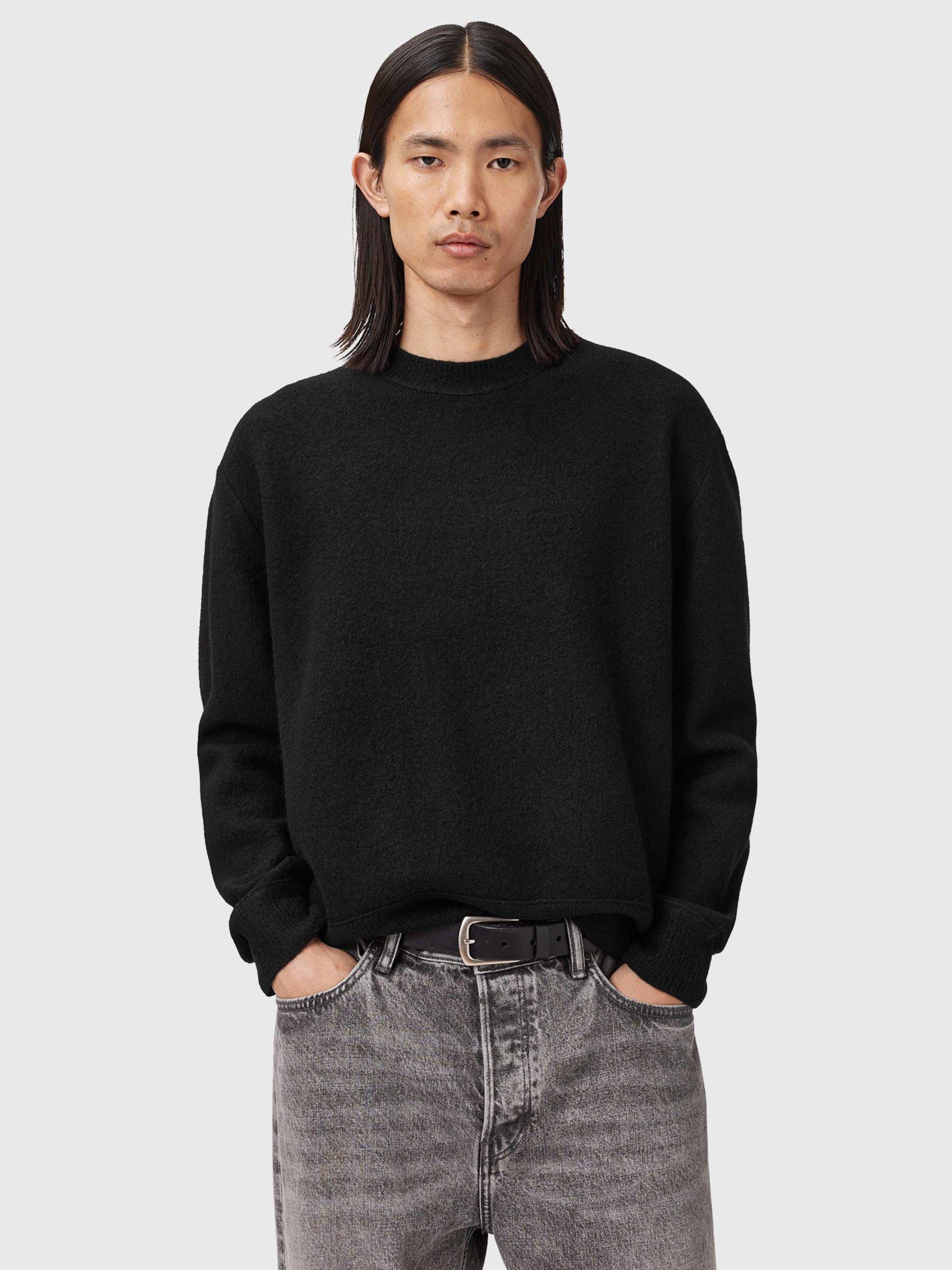 Product image 1 of 8, which shows AllSaints Marko Oversized Merino Wool Jumper, Black, XS