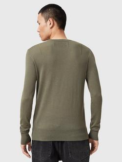 AllSaints Mode Merino Crew Neck Jumper, Green Mid - view 2, Green Mid