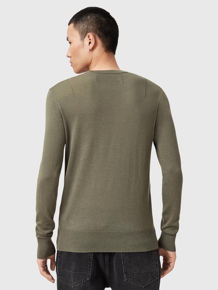 AllSaints Mode Merino Crew Neck Jumper - view 2, Green Mid