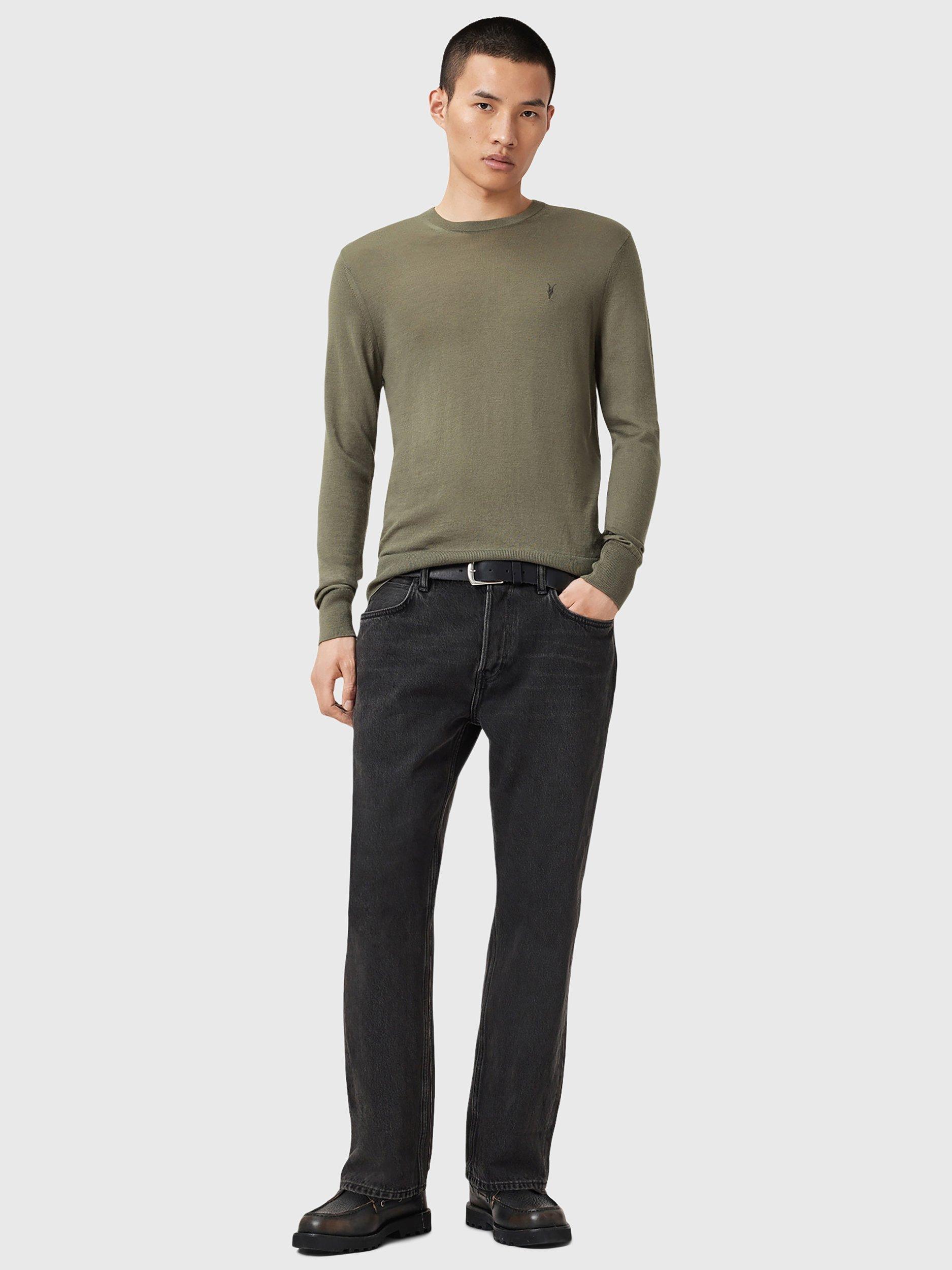 Product image 3 of 9, which shows AllSaints Mode Merino Crew Neck Jumper, Green Mid, L