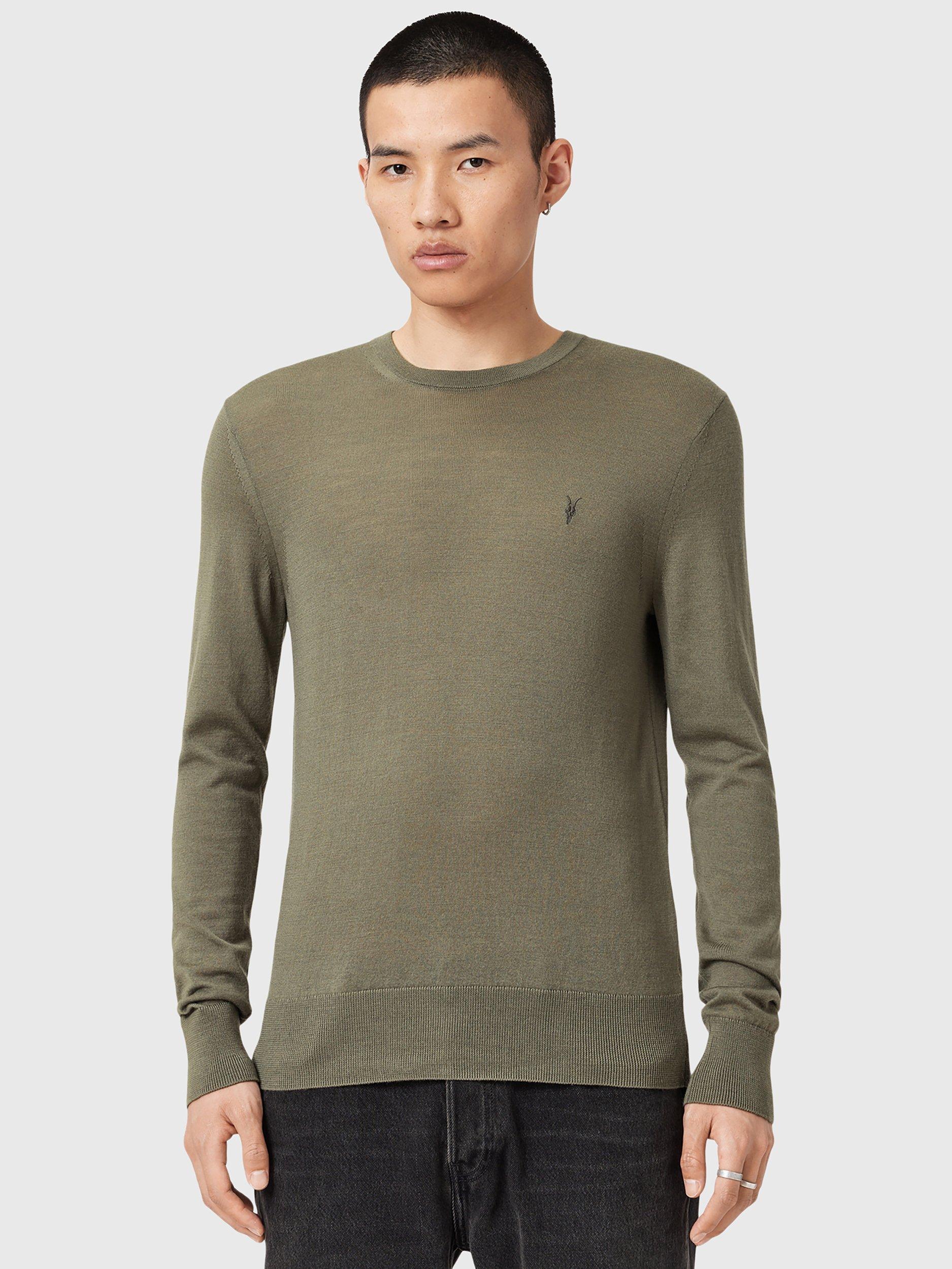 Product image 7 of 9, which shows AllSaints Mode Merino Crew Neck Jumper, Green Mid, L