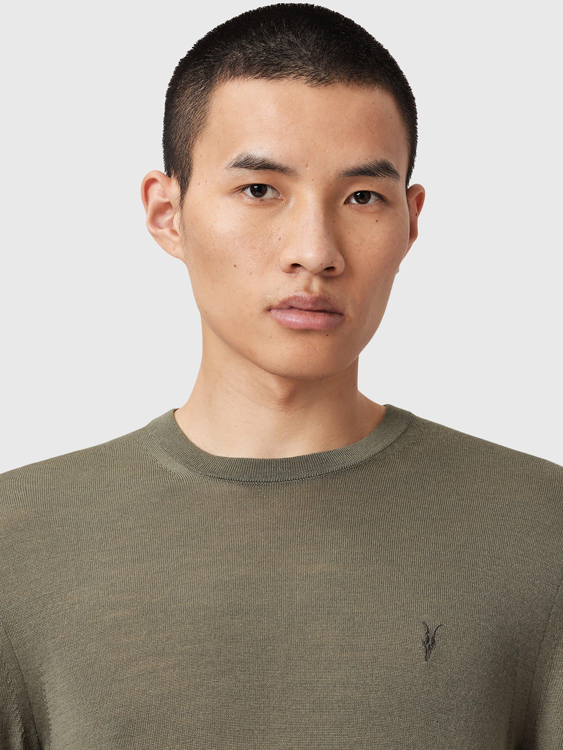 Product image 9 of 9, which shows AllSaints Mode Merino Crew Neck Jumper, Green Mid, L