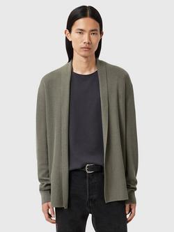 AllSaints Mode Merino Open Neck Cardigan, Green Mid, Green Mid