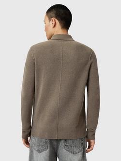 AllSaints Statten Viscose Blend Regular Fit Long Sleeve Polo Shirt, Green Mid - view 2, Green Mid