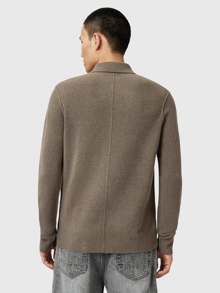 AllSaints Statten Viscose Blend Regular Fit Long Sleeve Polo Shirt, Green Mid - view 2, Green Mid