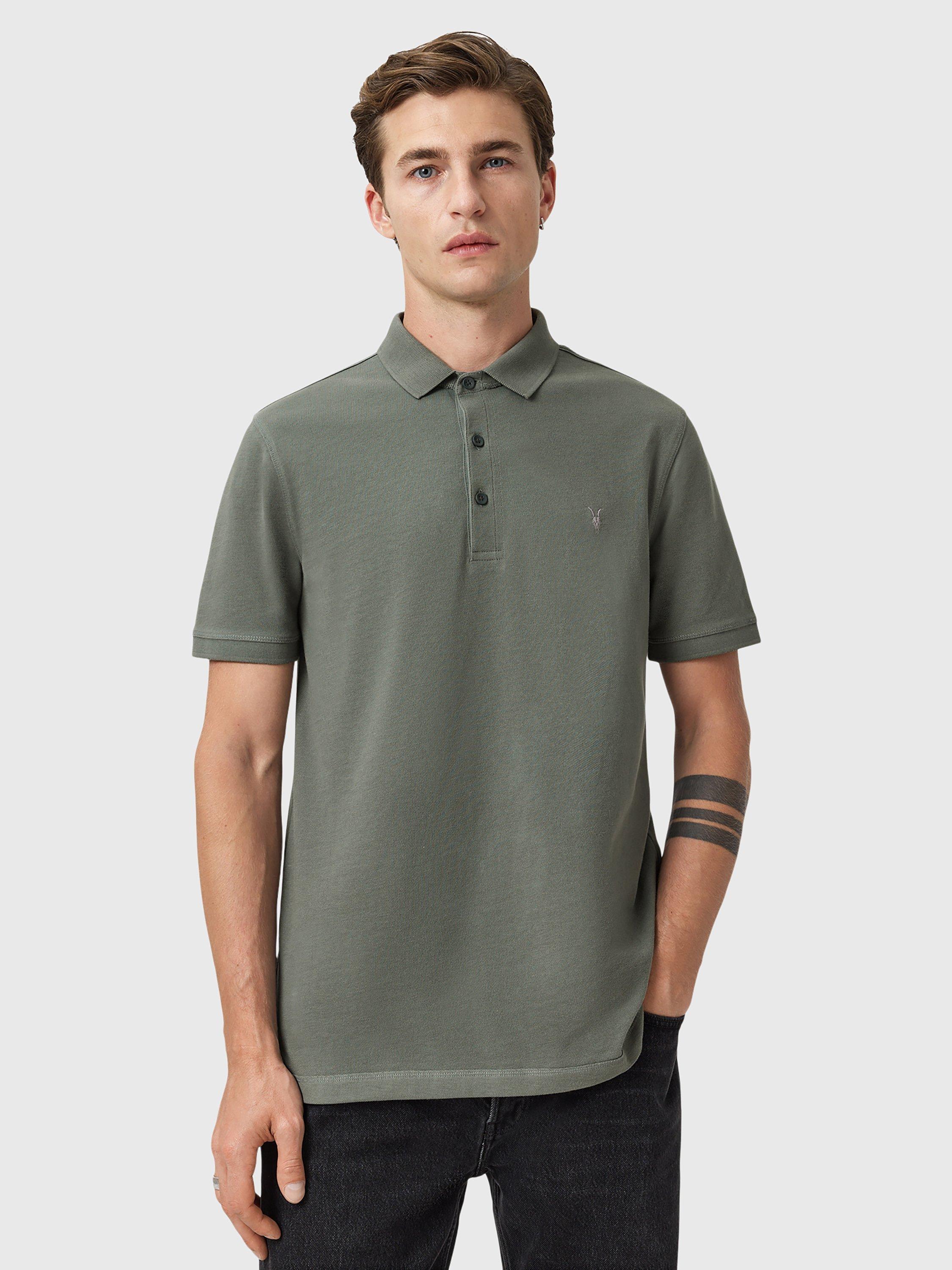 Product image 1 of 7, which shows AllSaints Reform Slim Fit Cotton Polo Shirt, Medium Green, XS