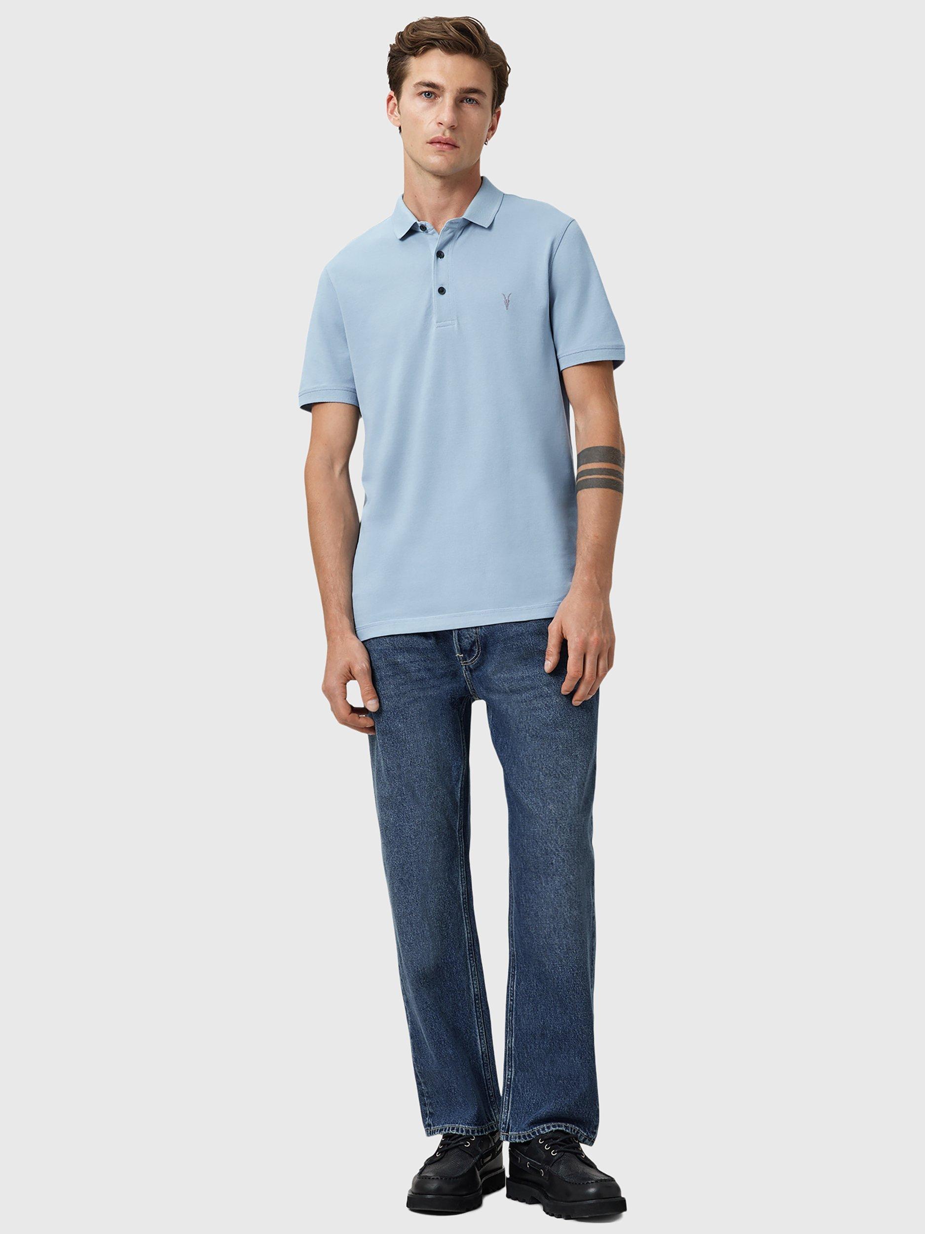 Product image 3 of 7, which shows AllSaints Reform Slim Fit Cotton Polo Shirt, Light Blue, XS