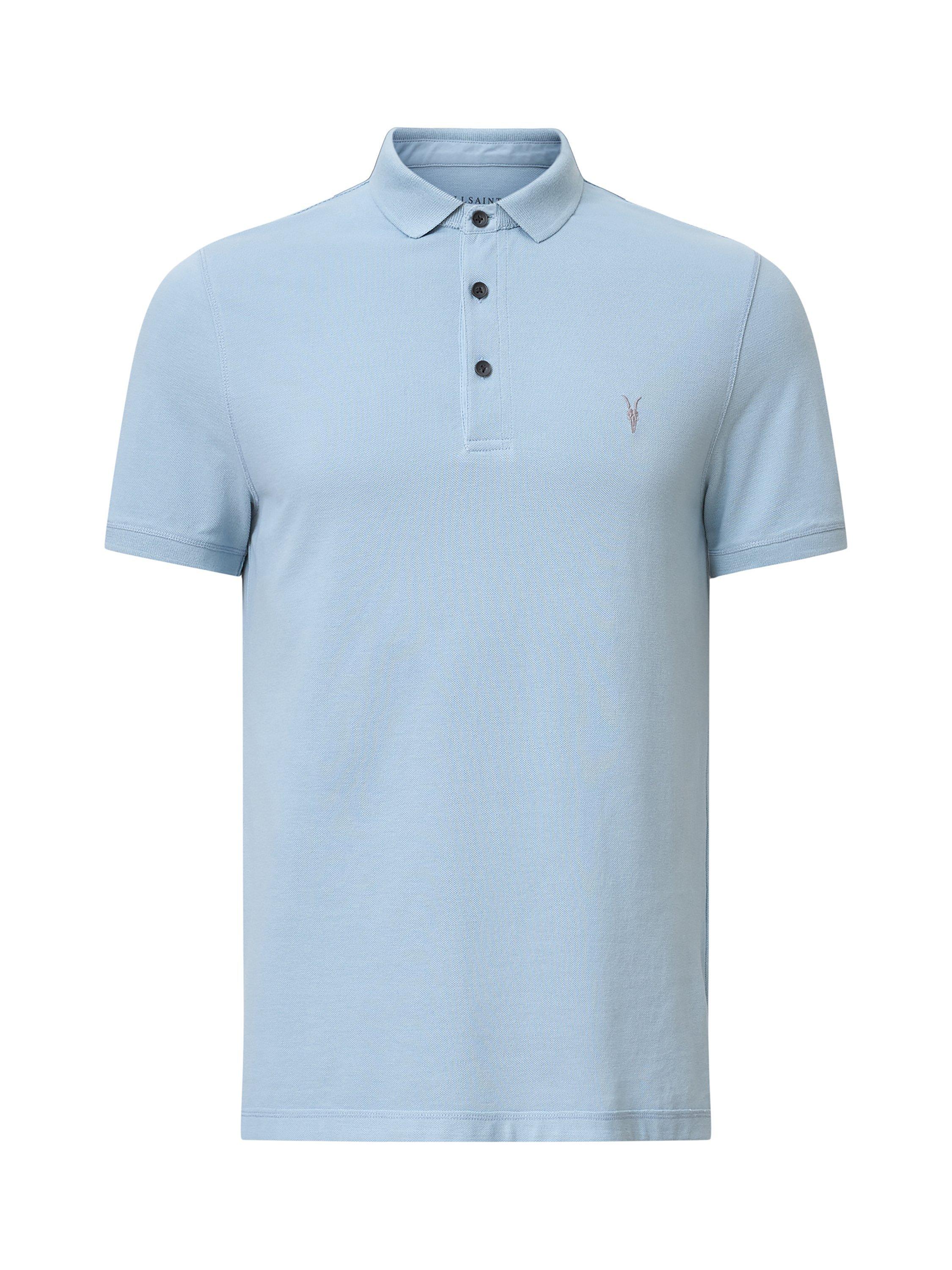 Product image 4 of 7, which shows AllSaints Reform Slim Fit Cotton Polo Shirt, Light Blue, XS