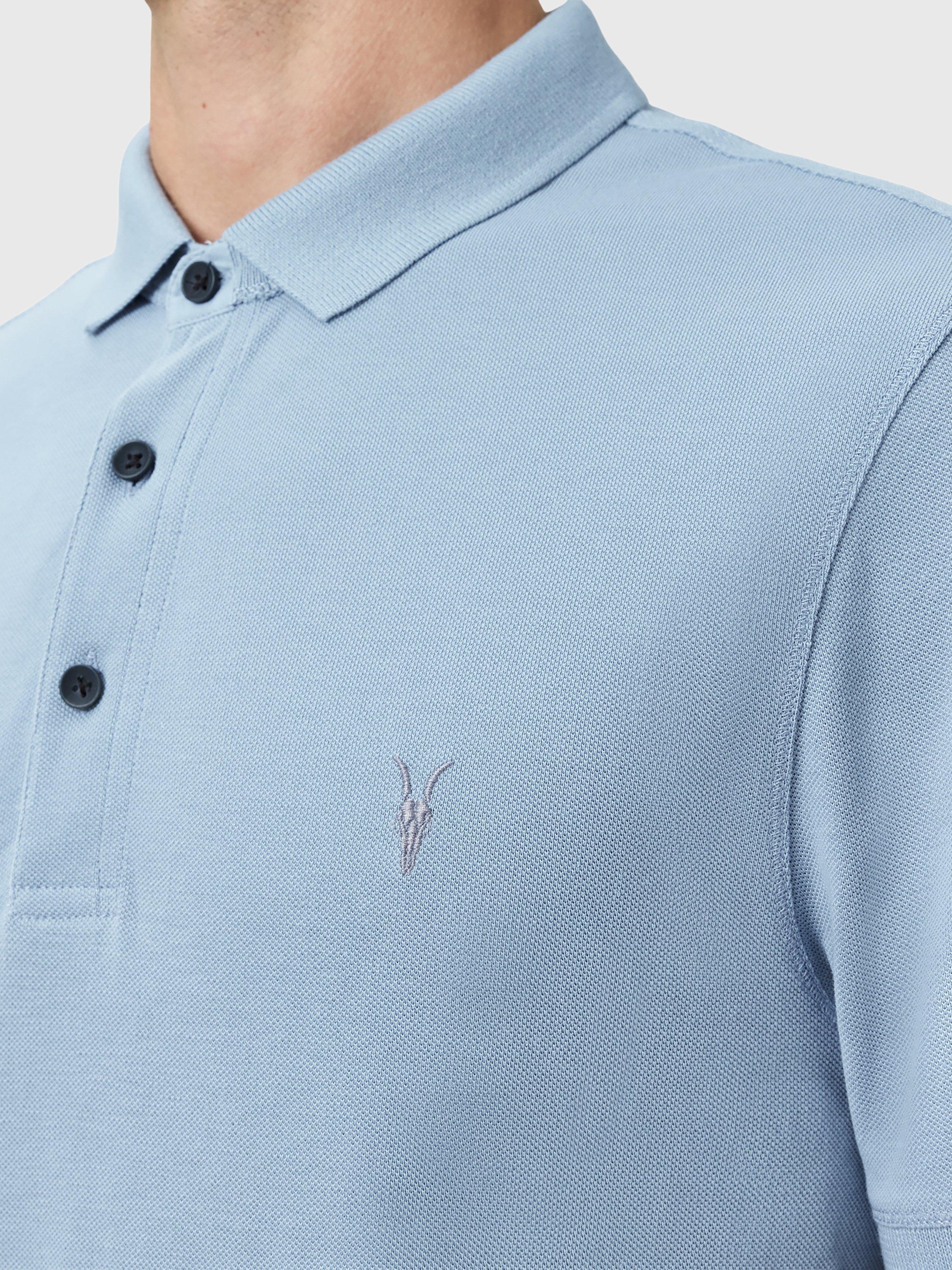 Product image 5 of 7, which shows AllSaints Reform Slim Fit Cotton Polo Shirt, Light Blue, XS