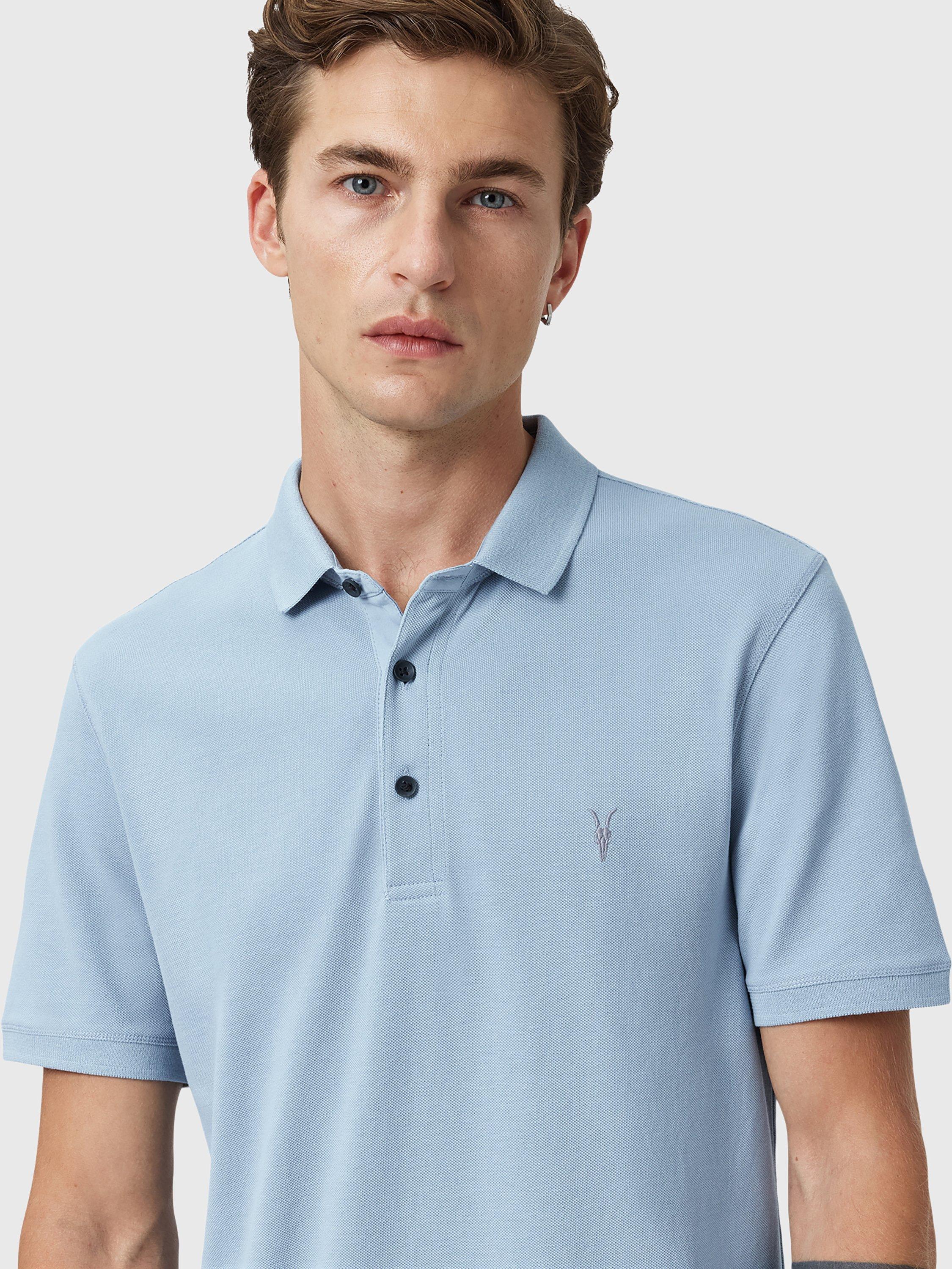 Product image 6 of 7, which shows AllSaints Reform Slim Fit Cotton Polo Shirt, Light Blue, XS