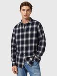 AllSaints Haven Cotton Loose Fit Check Shirt, Blue Mid