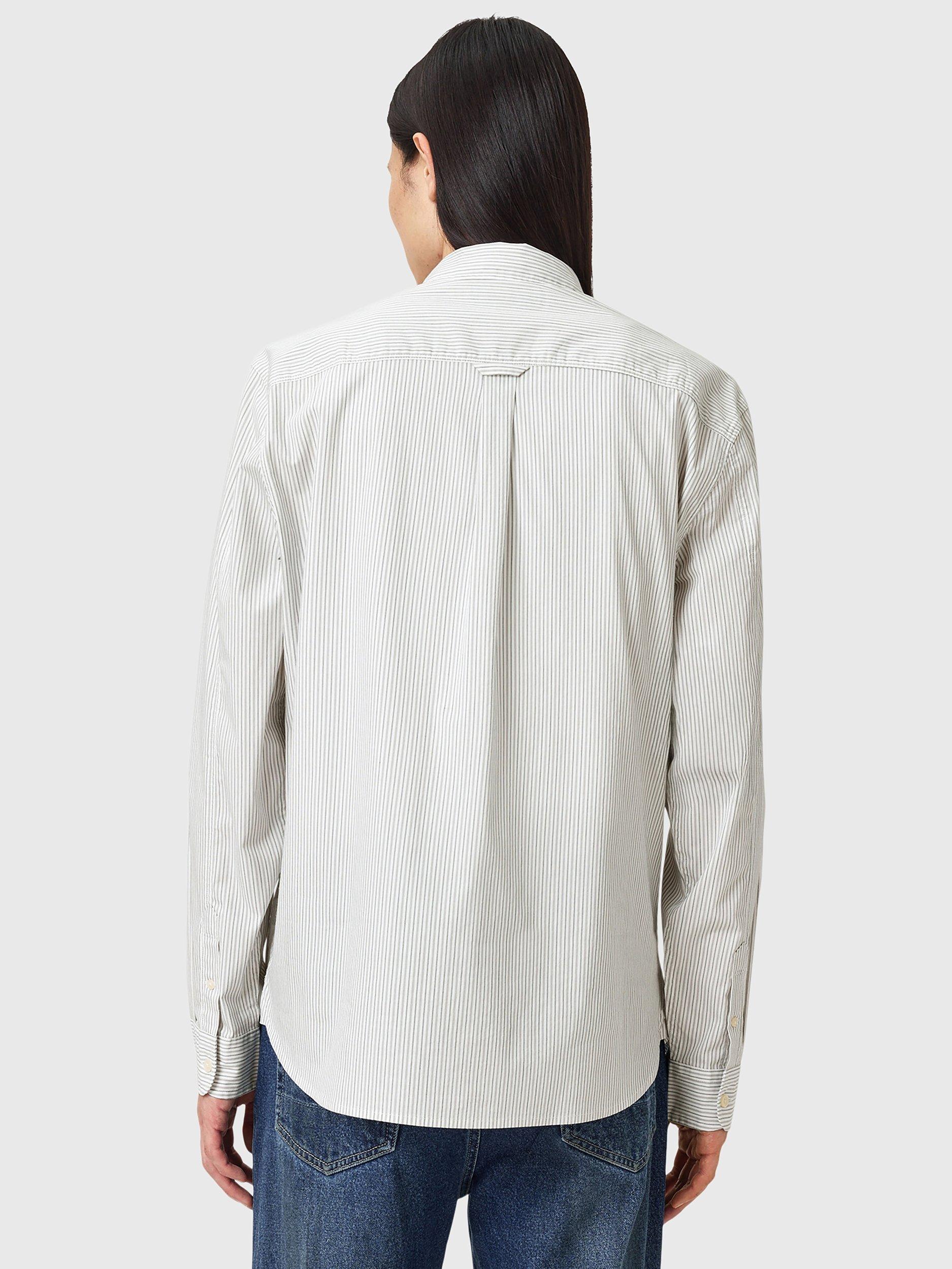 Product image 2 of 8, which shows AllSaints Nolan Stripe Cotton Blend Shirt, White, XS