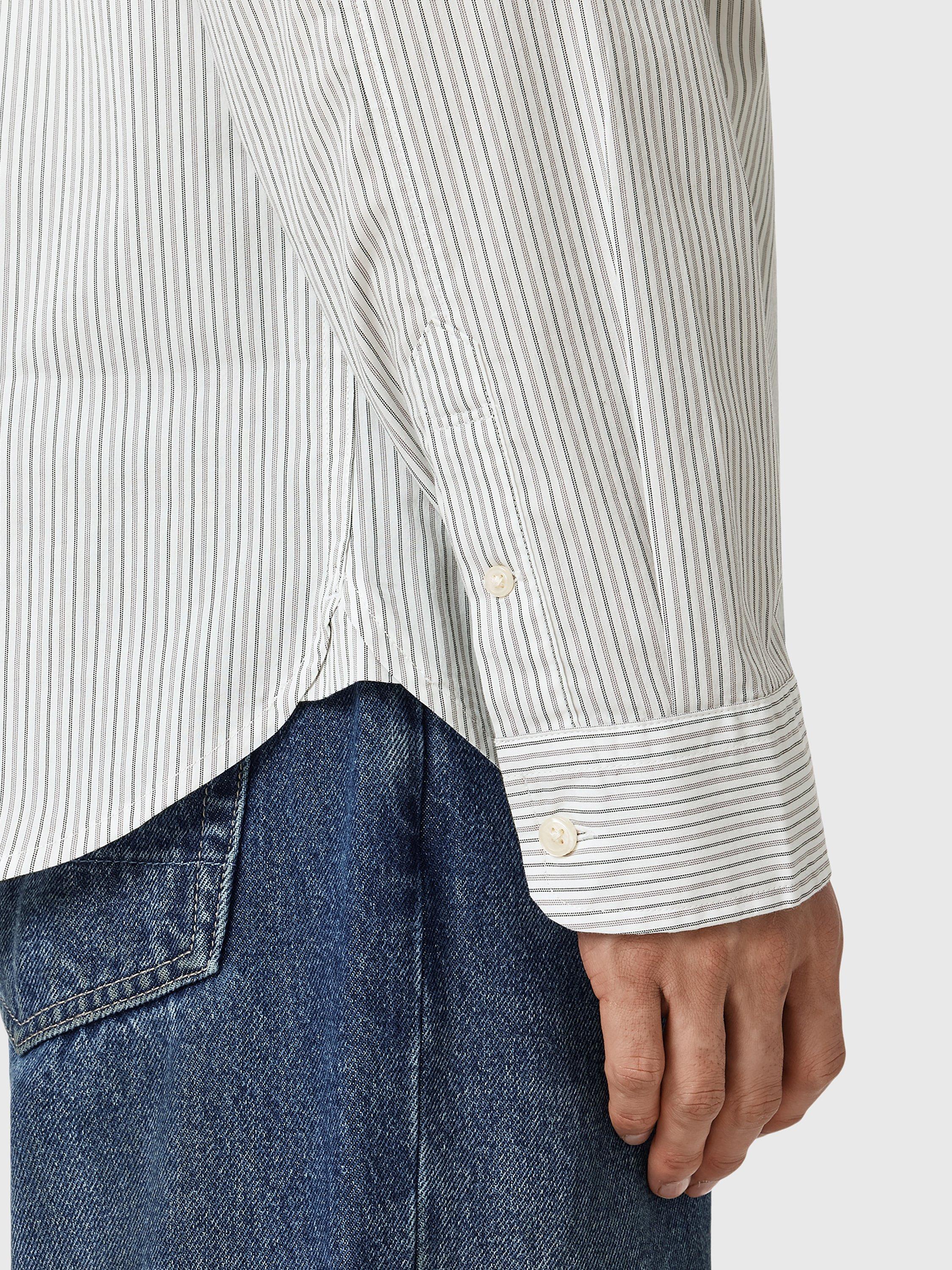 Product image 7 of 8, which shows AllSaints Nolan Stripe Cotton Blend Shirt, White, XS