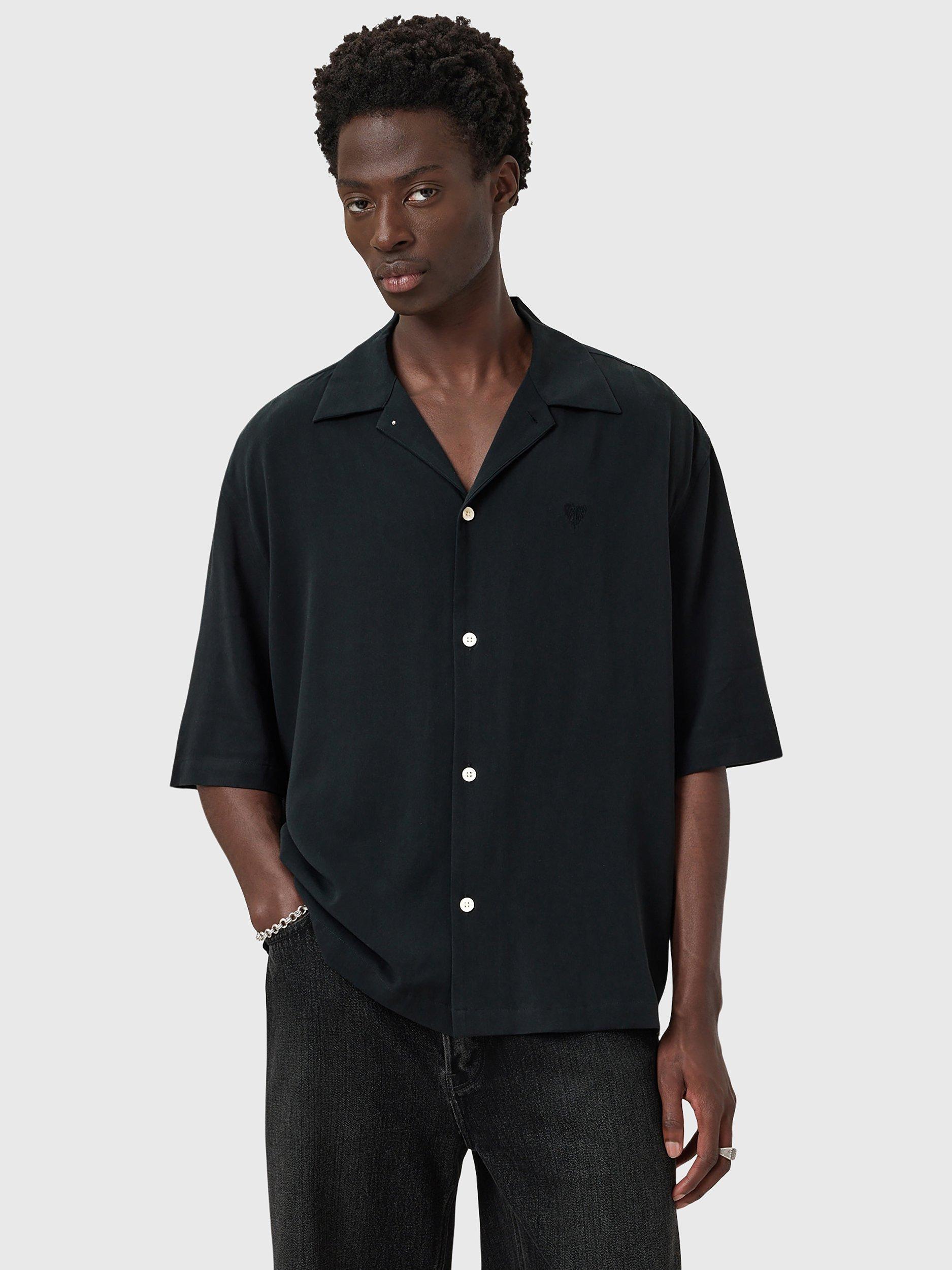 Product image 1 of 6, which shows AllSaints Rialto Button Down Shirt, Black, XS
