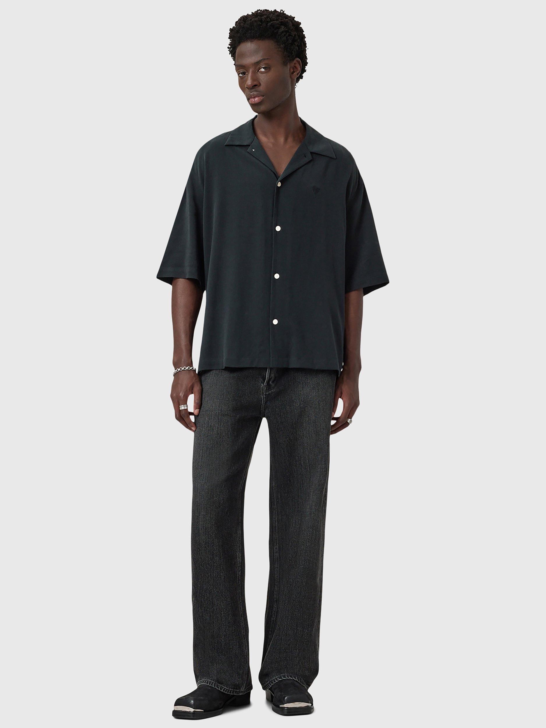 Product image 3 of 6, which shows AllSaints Rialto Button Down Shirt, Black, XS