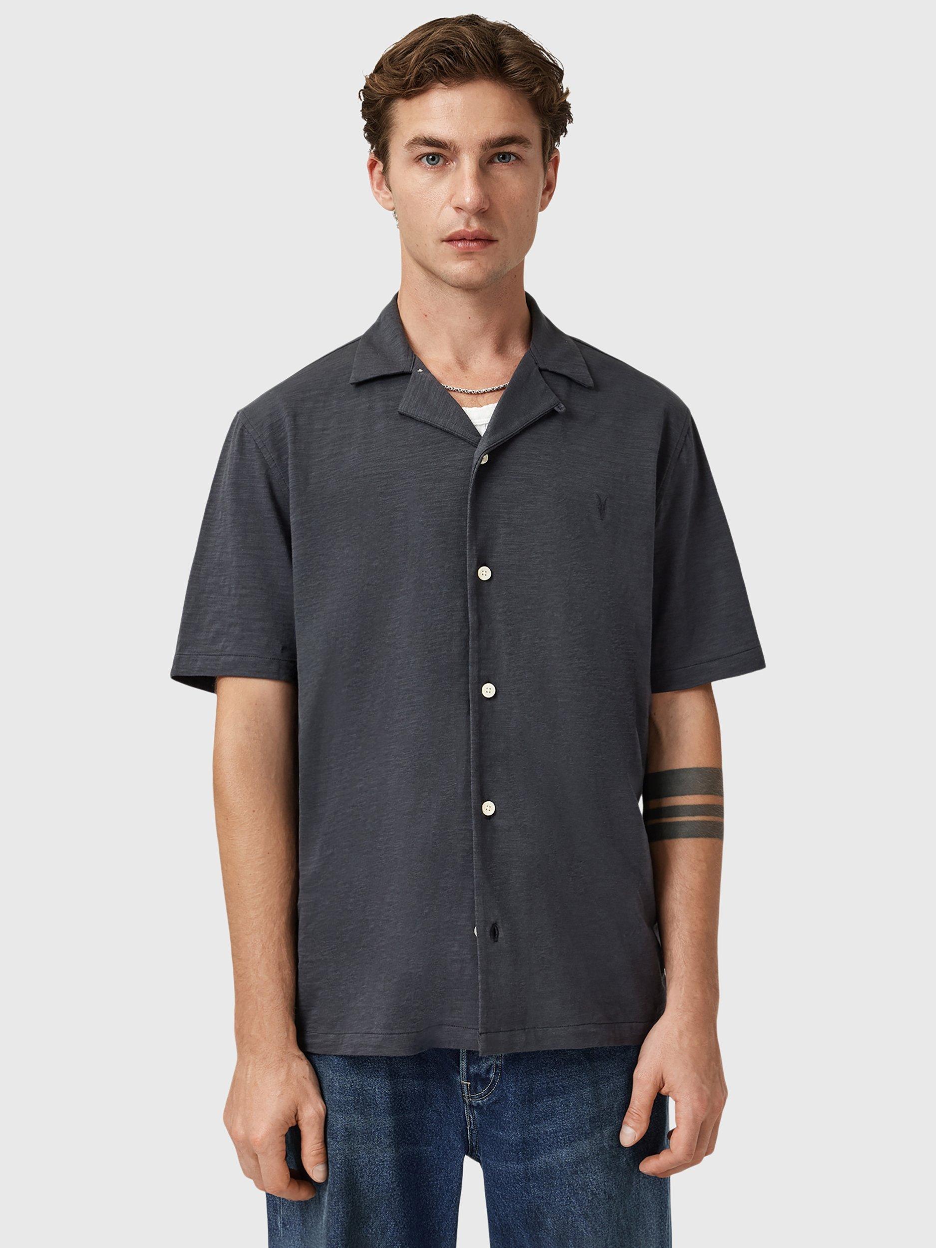 Product image 1 of 7, which shows AllSaints Robson Cotton Shirt, Blue Mid, XS