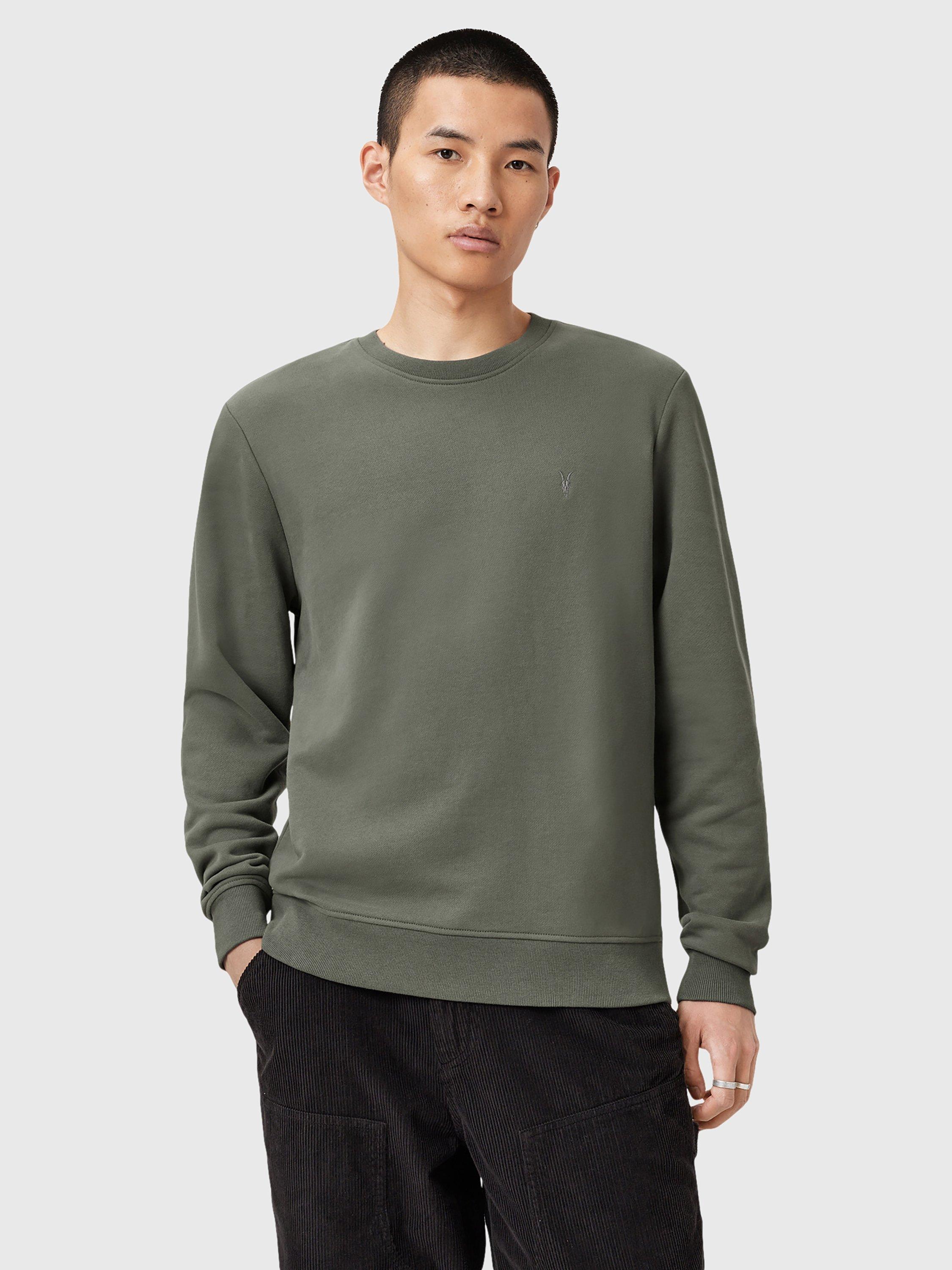 Product image 1 of 7, which shows AllSaints Raven Organic Cotton Sweatshirt, Green Mid, XS