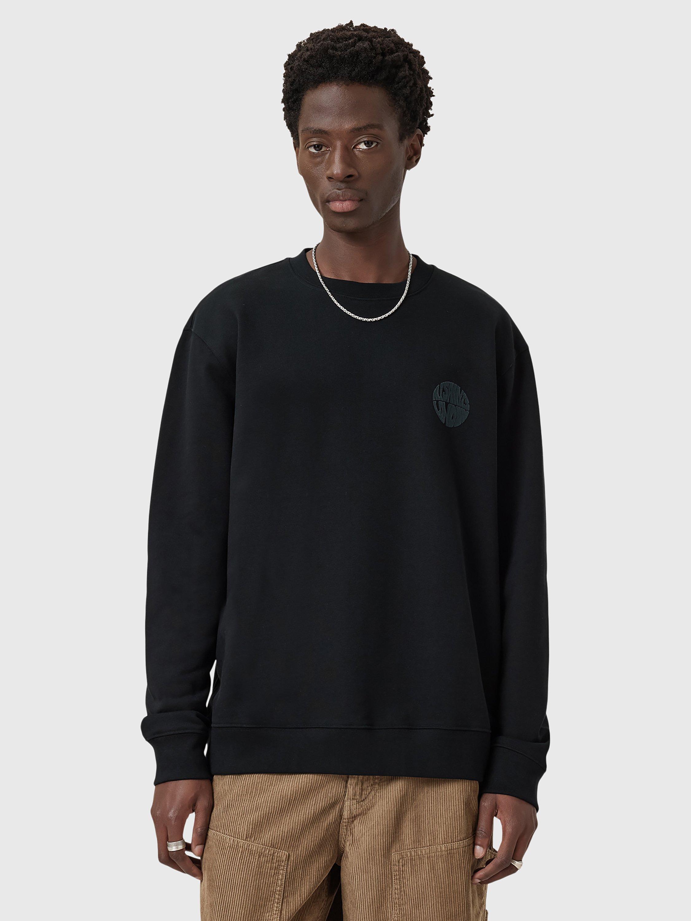 Product image 1 of 6, which shows AllSaints Waved Relaxed Fit Crew Sweatshirt, Jet Black, XL