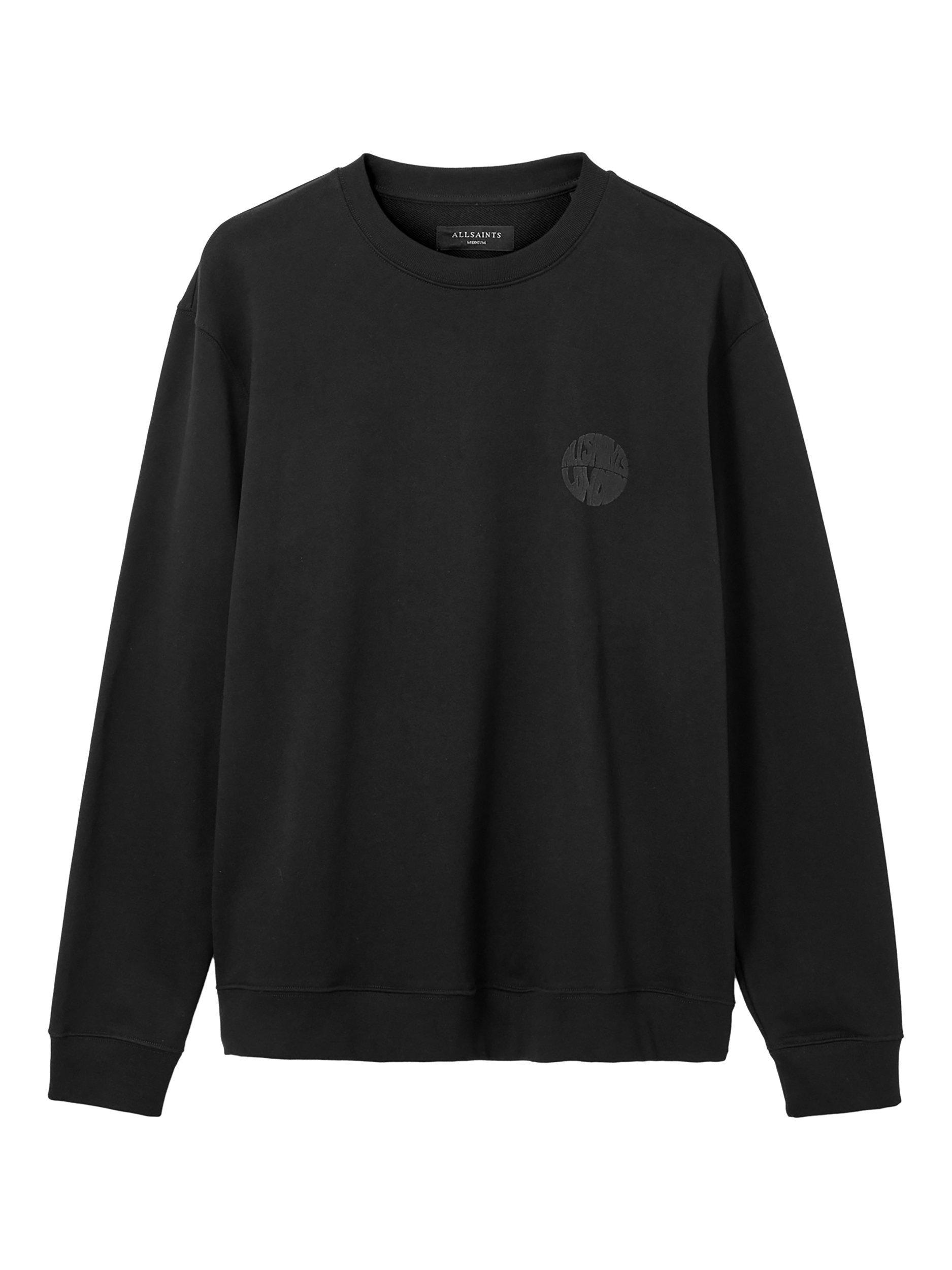 Product image 4 of 6, which shows AllSaints Waved Relaxed Fit Crew Sweatshirt, Jet Black, XL