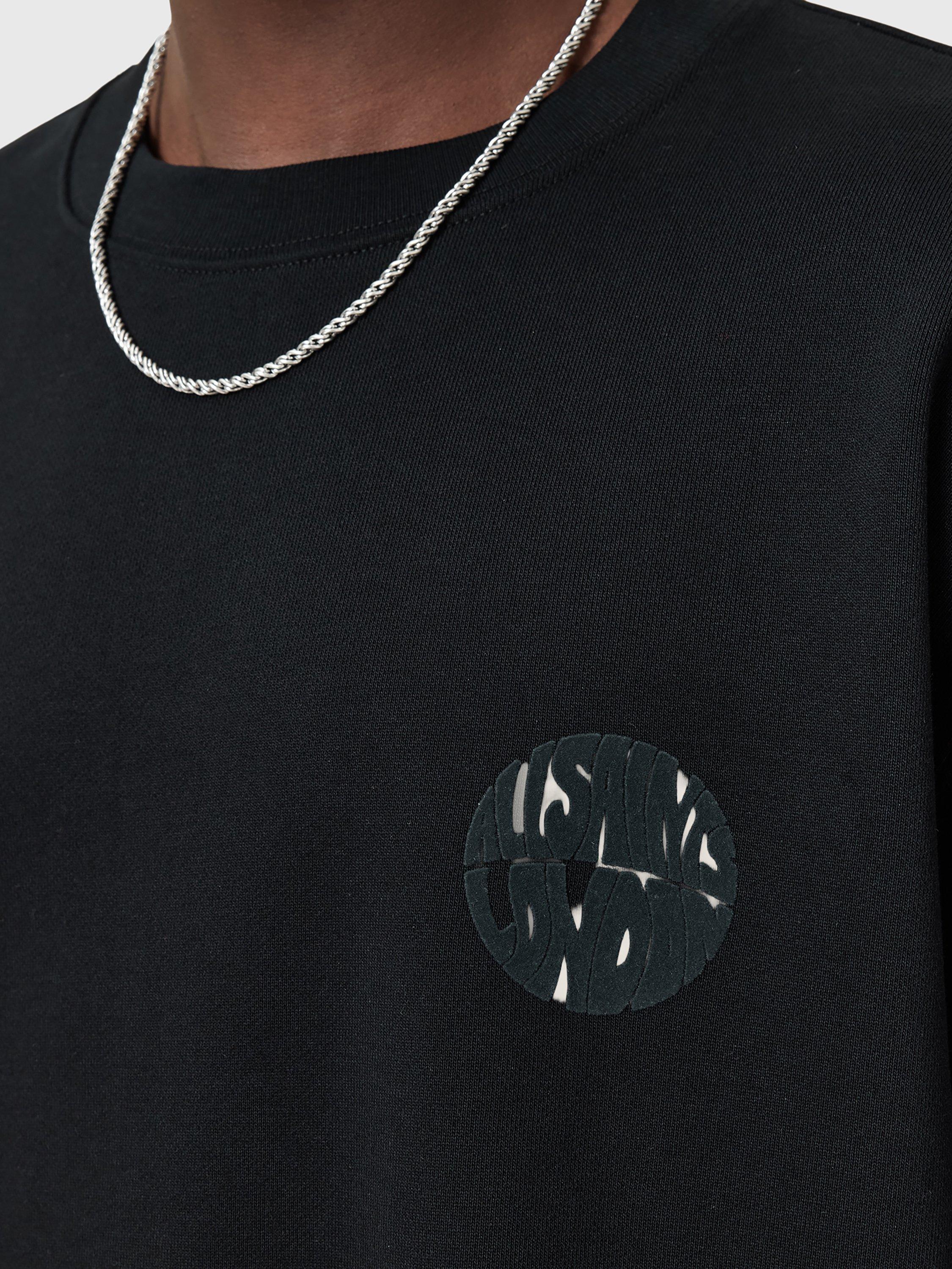 Product image 5 of 6, which shows AllSaints Waved Relaxed Fit Crew Sweatshirt, Jet Black, XL