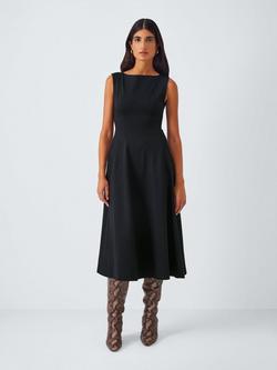 John Lewis Sleeveless Fit & Flare Ponte Midi Dress, Black, Black
