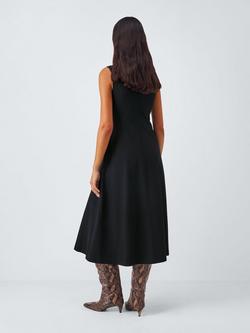 John Lewis Sleeveless Fit & Flare Ponte Midi Dress, Black - view 2, Black