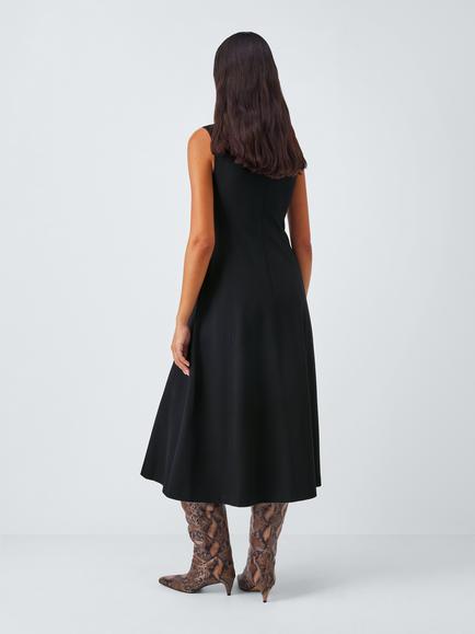 John Lewis Sleeveless Panelled Fit & Flare Ponte Midi Dress - view 2, Black