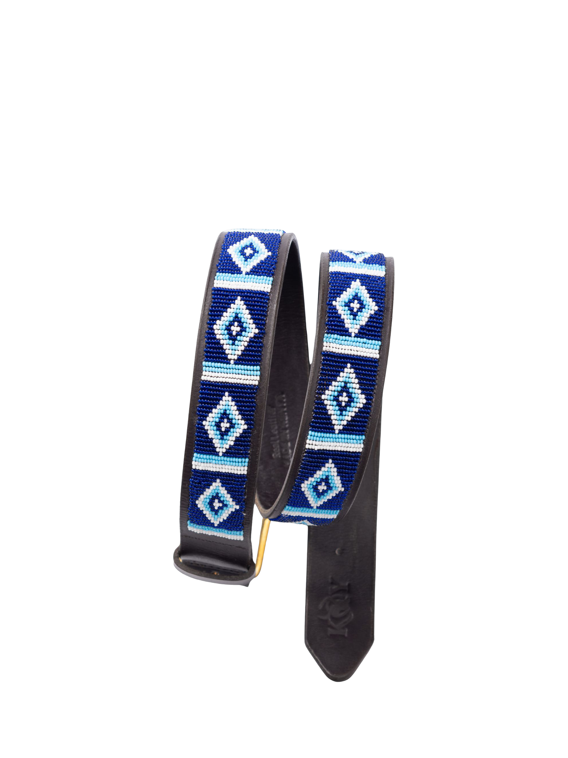 Product image 1 of 5, which shows KOY Maasai Beaded Leather Belt, Blue, 32