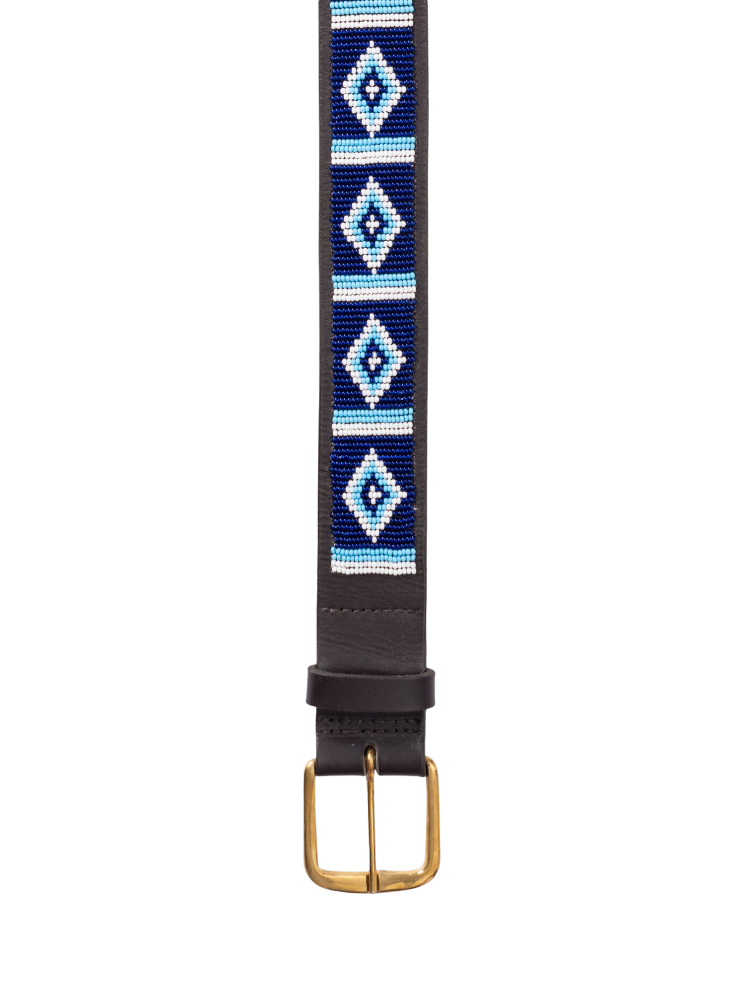 Product image 2 of 5, which shows KOY Maasai Beaded Leather Belt, Blue, 32