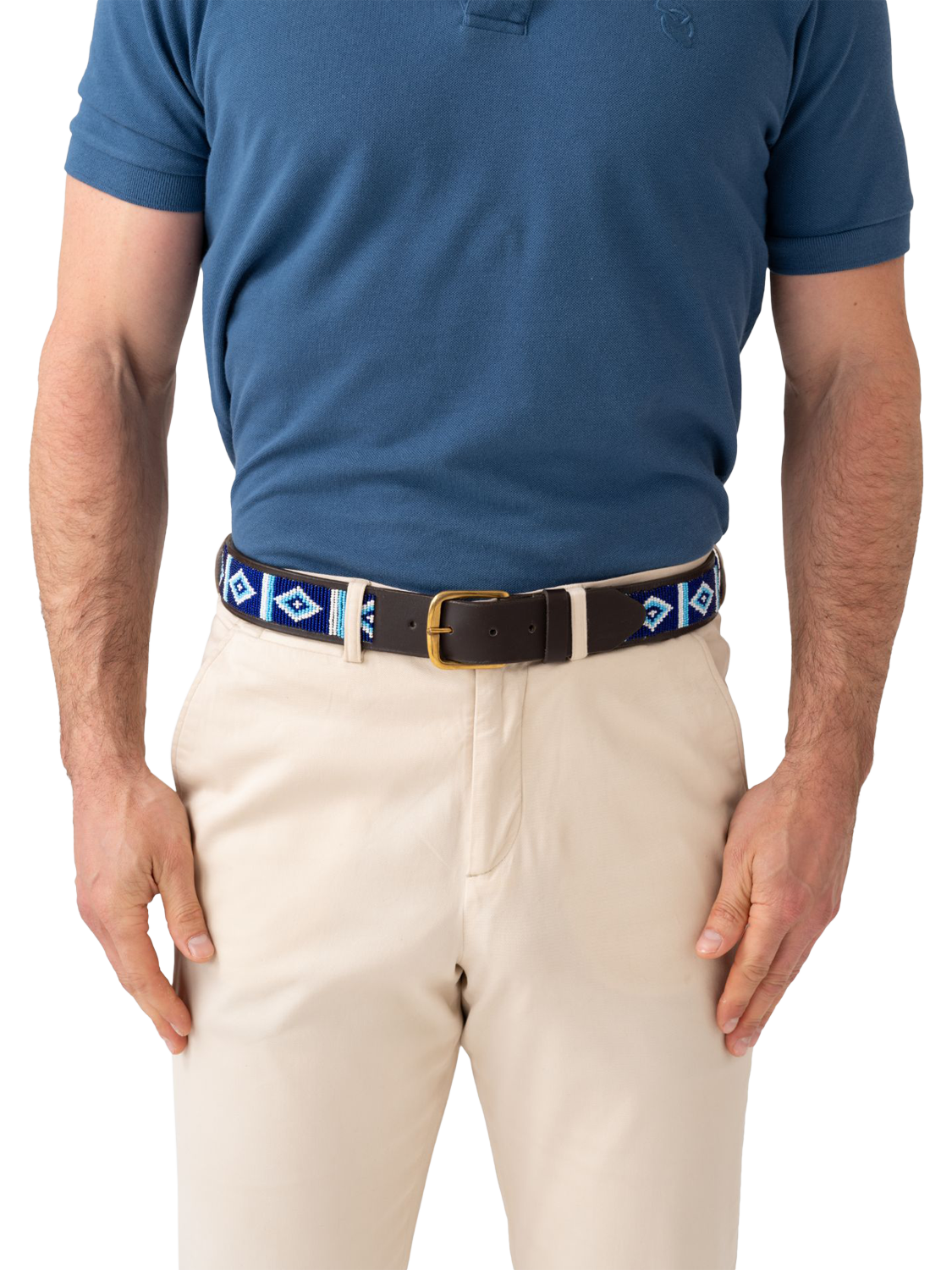 Product image 3 of 5, which shows KOY Maasai Beaded Leather Belt, Blue, 32