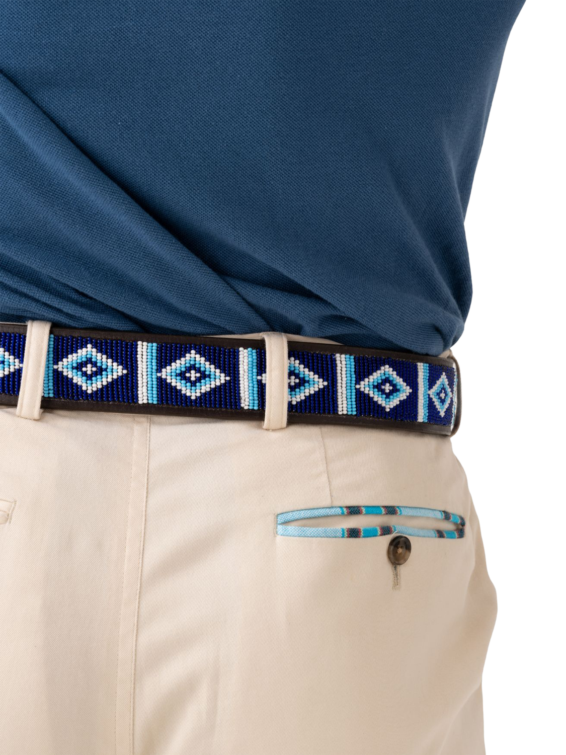 Product image 4 of 5, which shows KOY Maasai Beaded Leather Belt, Blue, 32