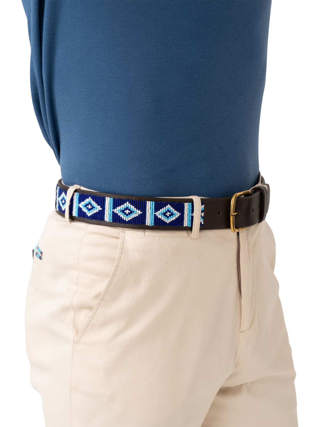 Product image 5 of 5, which shows KOY Maasai Beaded Leather Belt, Blue, 32