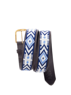 KOY Maasai Beaded Leather Belt, Purple/White