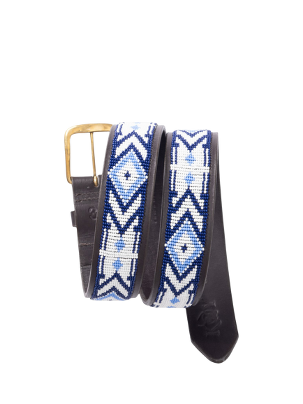 KOY Maasai Beaded Leather Belt, Purple/White