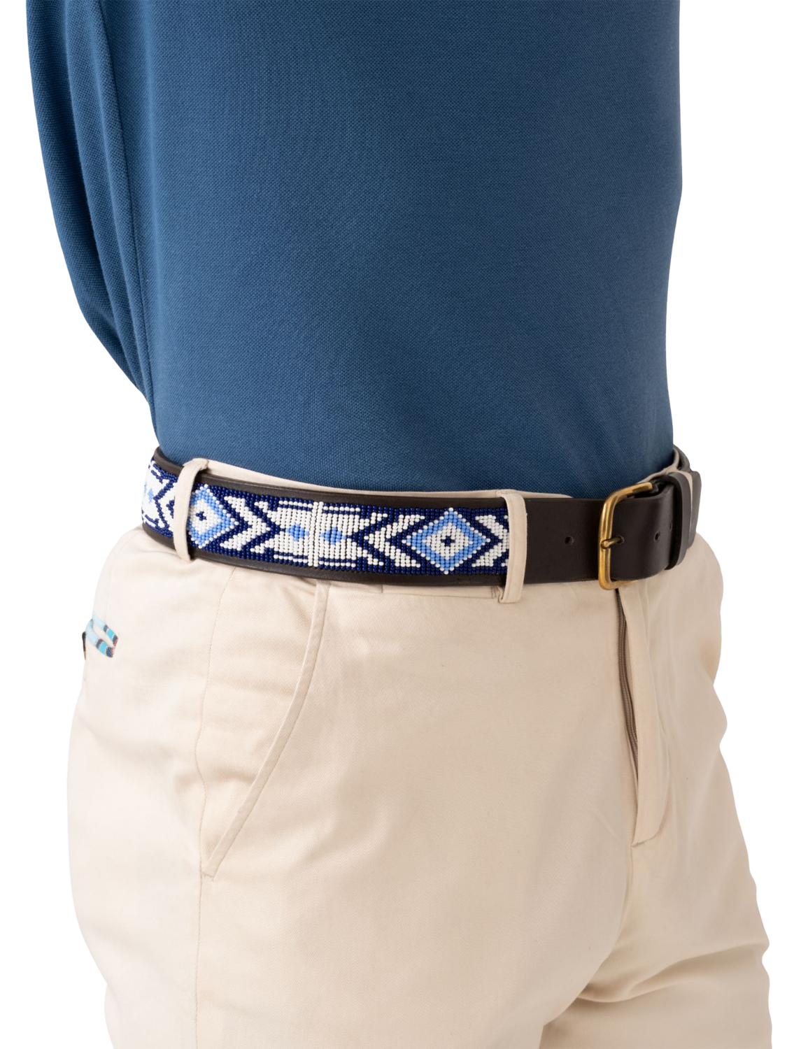 Product image 5 of 5, which shows KOY Maasai Beaded Leather Belt, Purple/White, 32